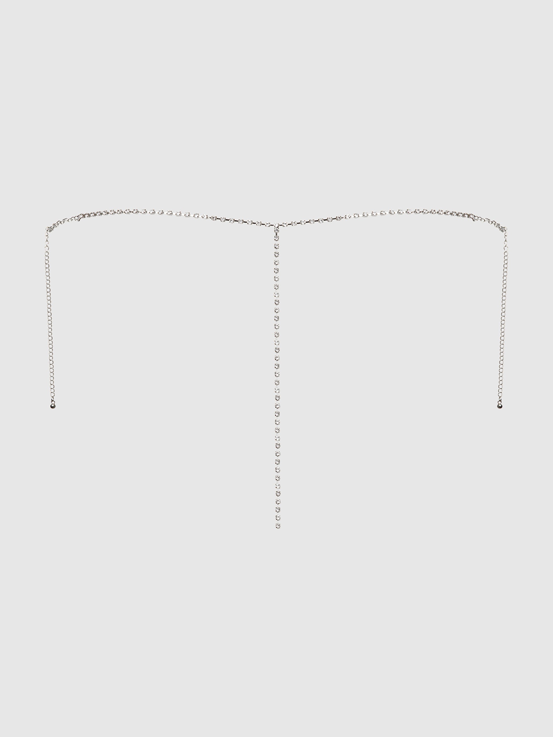 House of Desire Silver Rhinestone V-Front G-String, Silver, hi-res