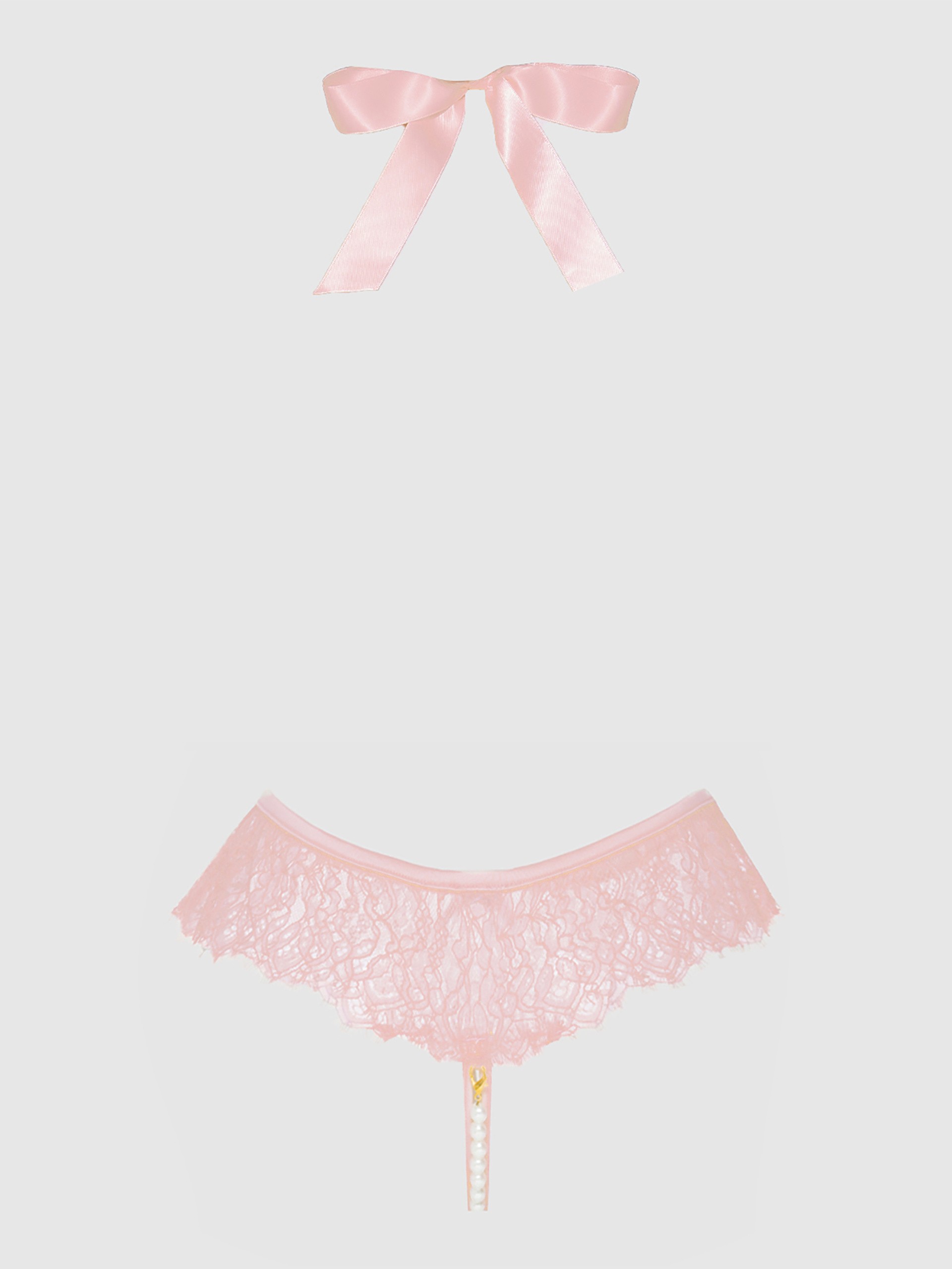 House of Desire Jocelyn Lace and Pearl Crotchless Body, Pink, hi-res