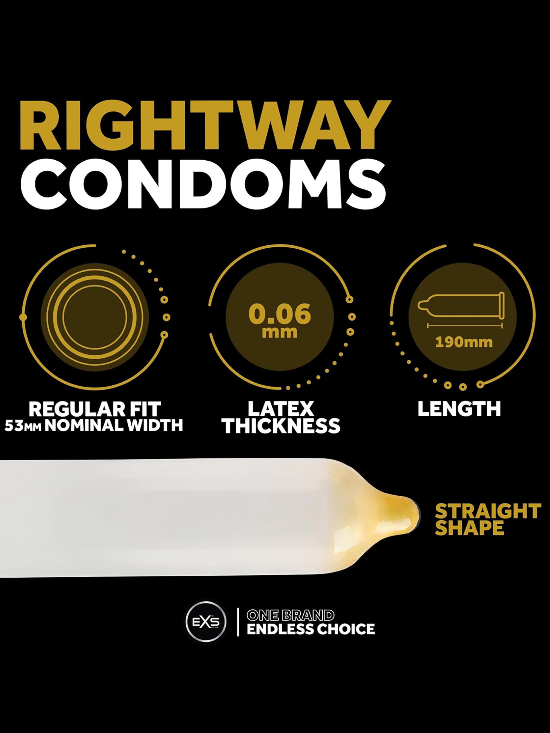 EXS Rightway Gold Tip Condoms (12 Pack), , hi-res