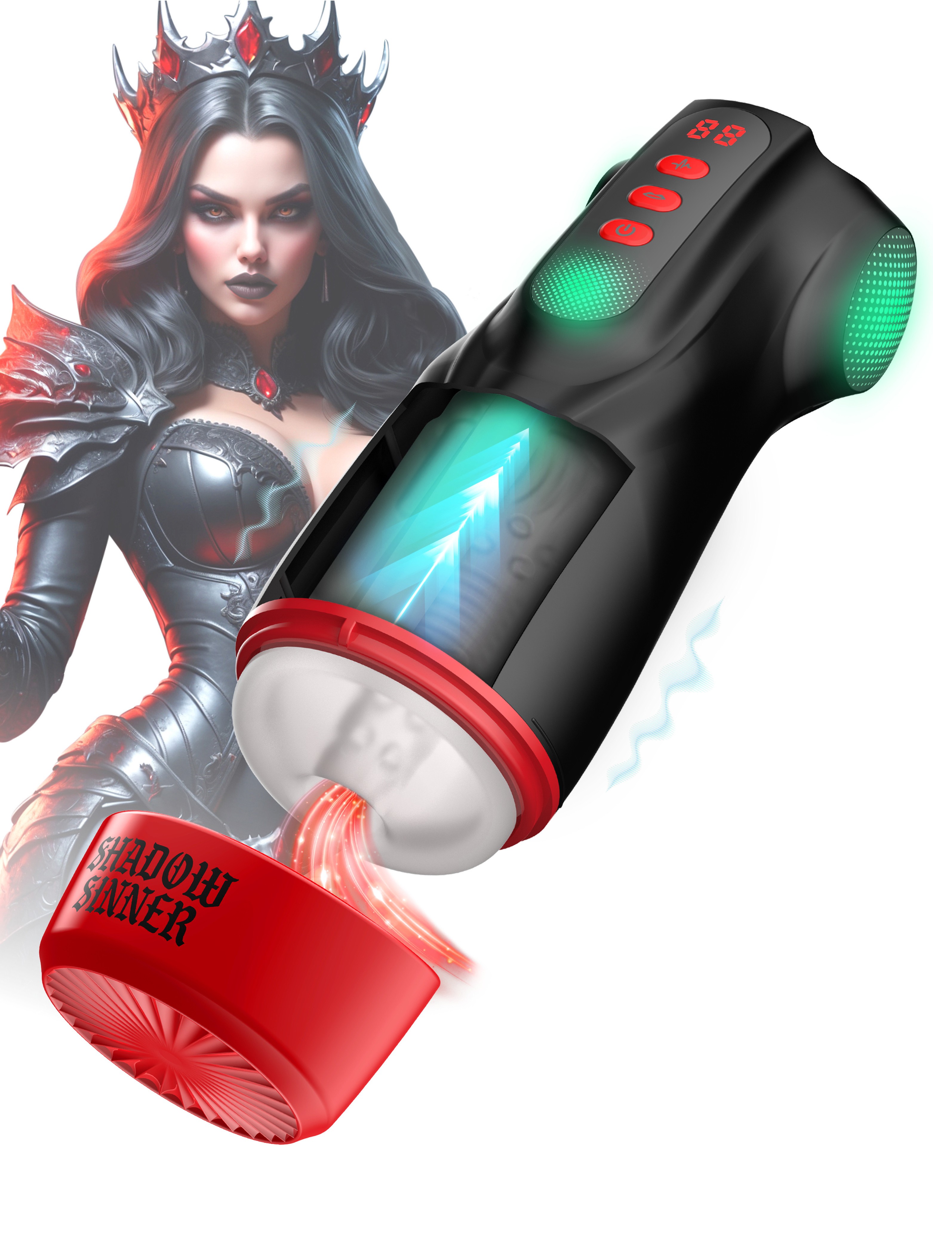 Raven Shadow Sinner Suction and Lighting Vibration Virtual Reality Masturbator, Black, hi-res