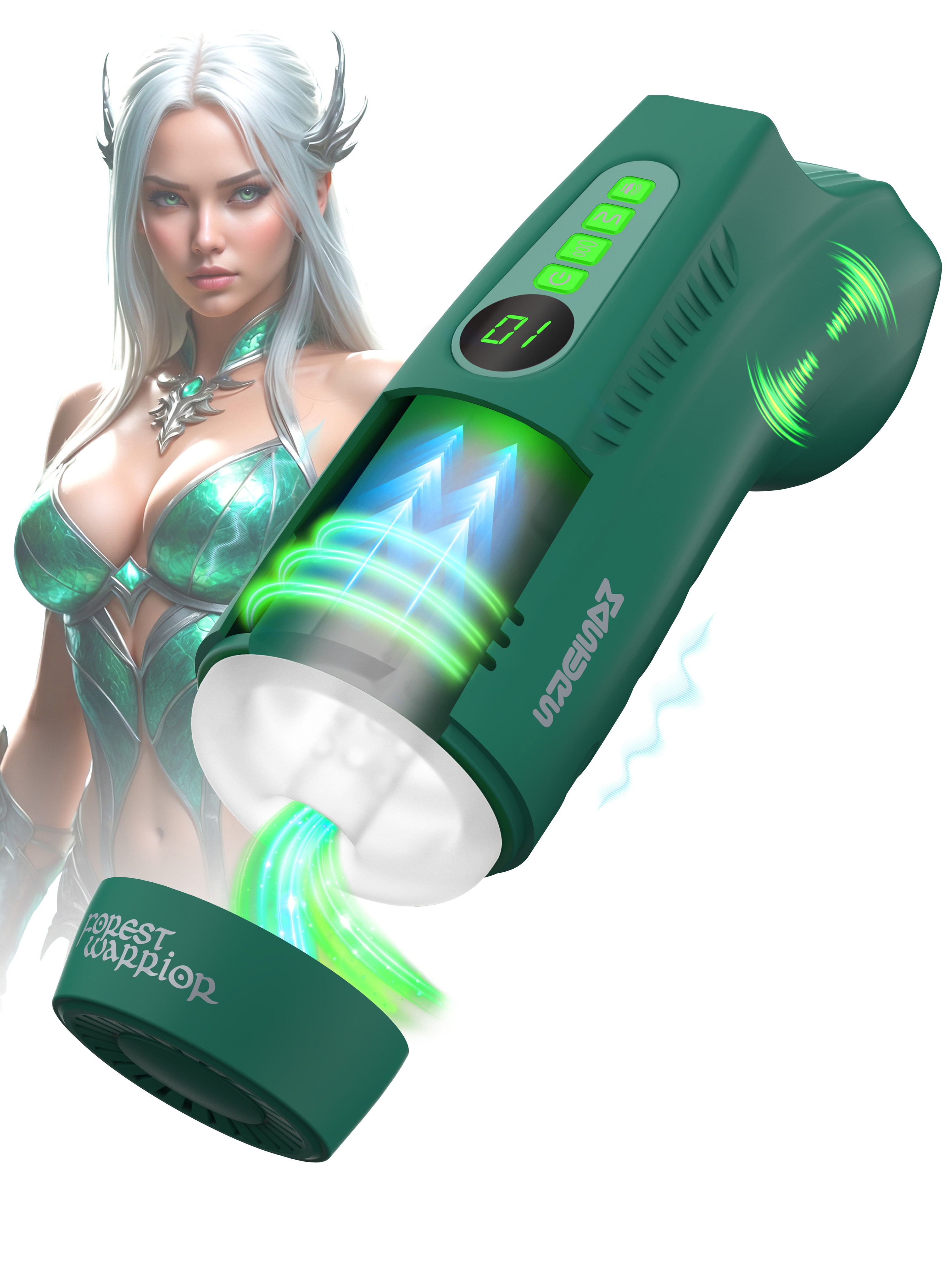 Ayla Forest Warrior Suction and Vibrating Virtual Reality Masturbator, Green, hi-res