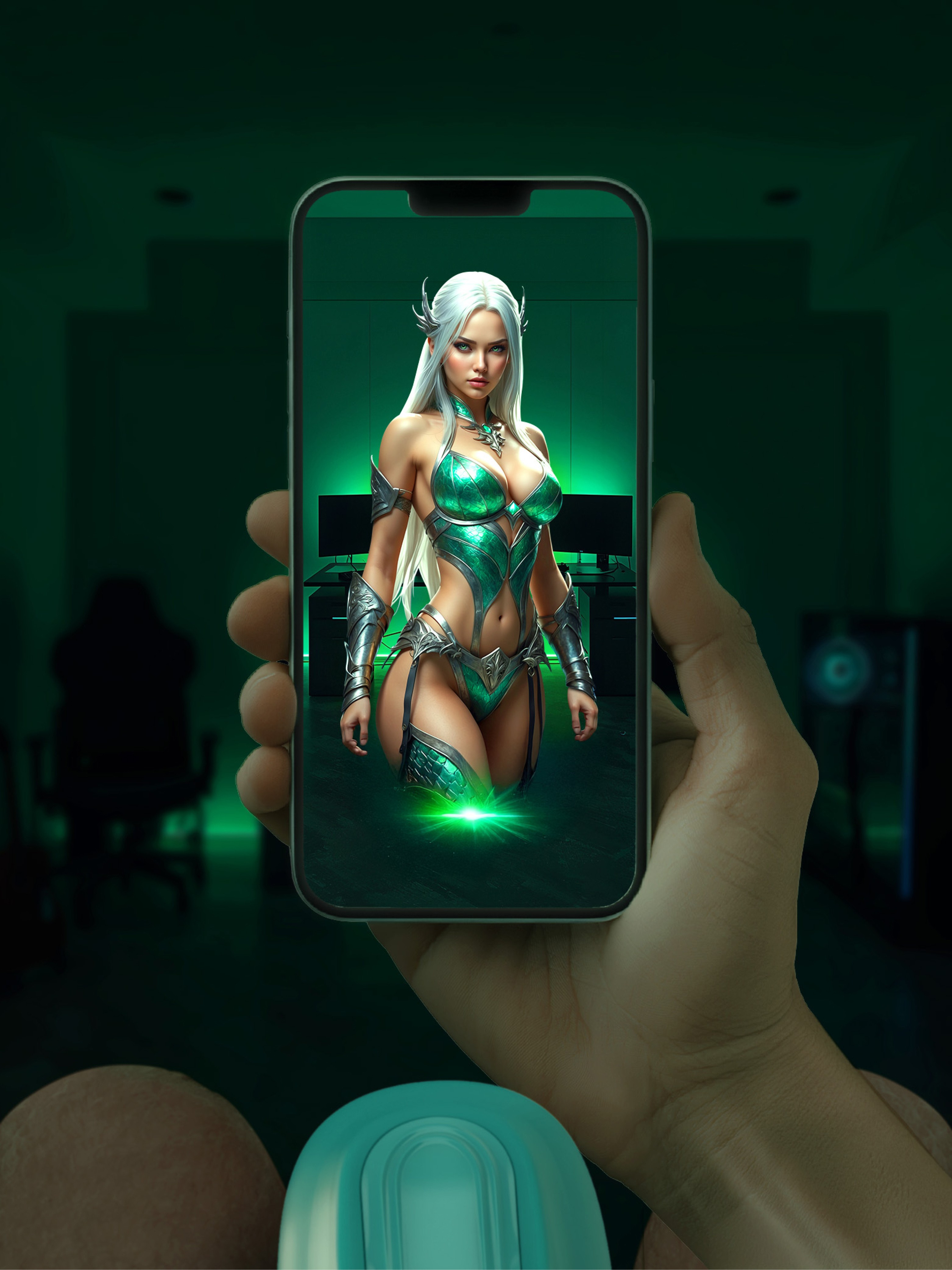 Ayla Forest Warrior Suction and Vibrating Virtual Reality Masturbator, Green, hi-res