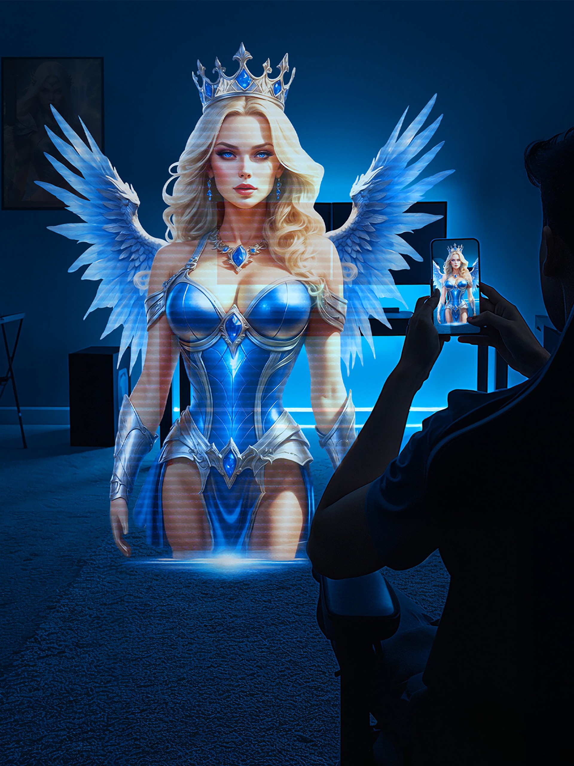 Eloa Winged Goddess Suction and Thrusting Virtual Reality Masturbator, Grey, hi-res