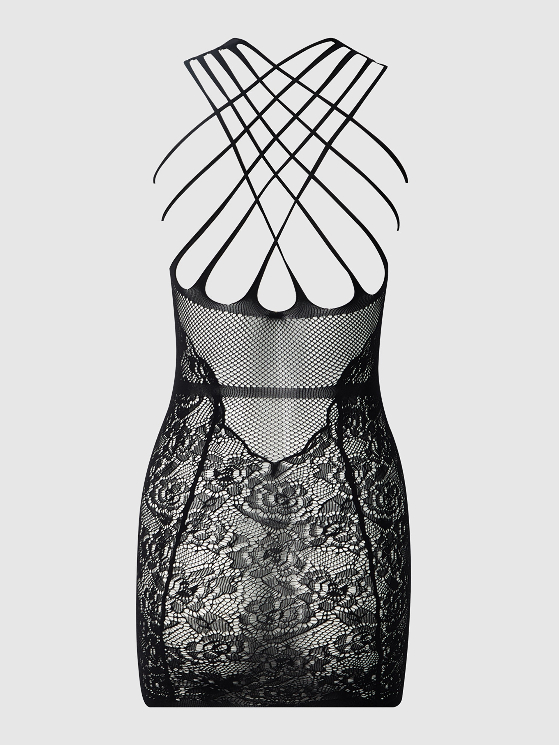 House of Desire Black Criss Cross Strappy Dress, Black, hi-res