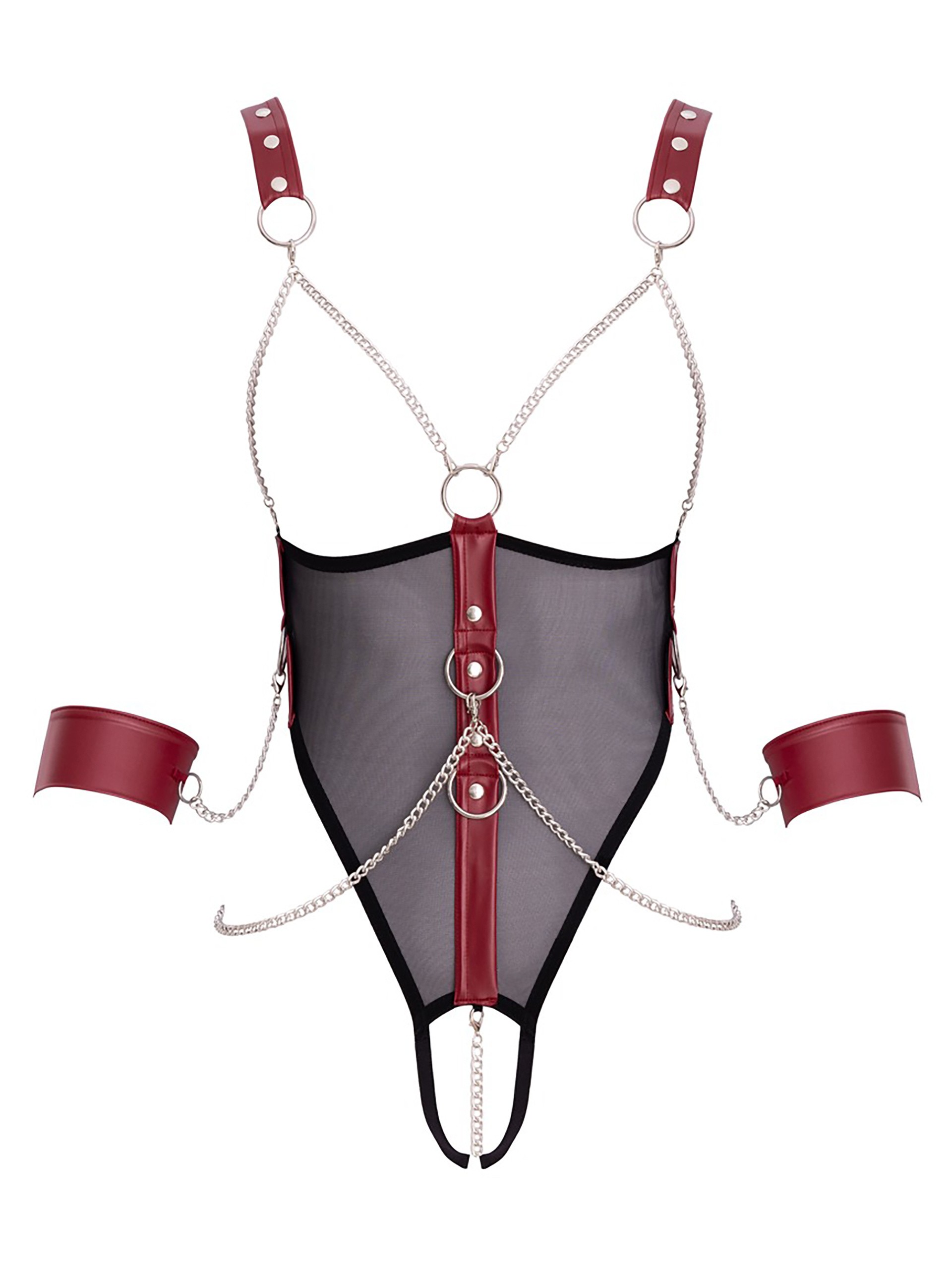 Cottelli Wet-Look & Mesh Open Cup Restraint Body, Black, hi-res