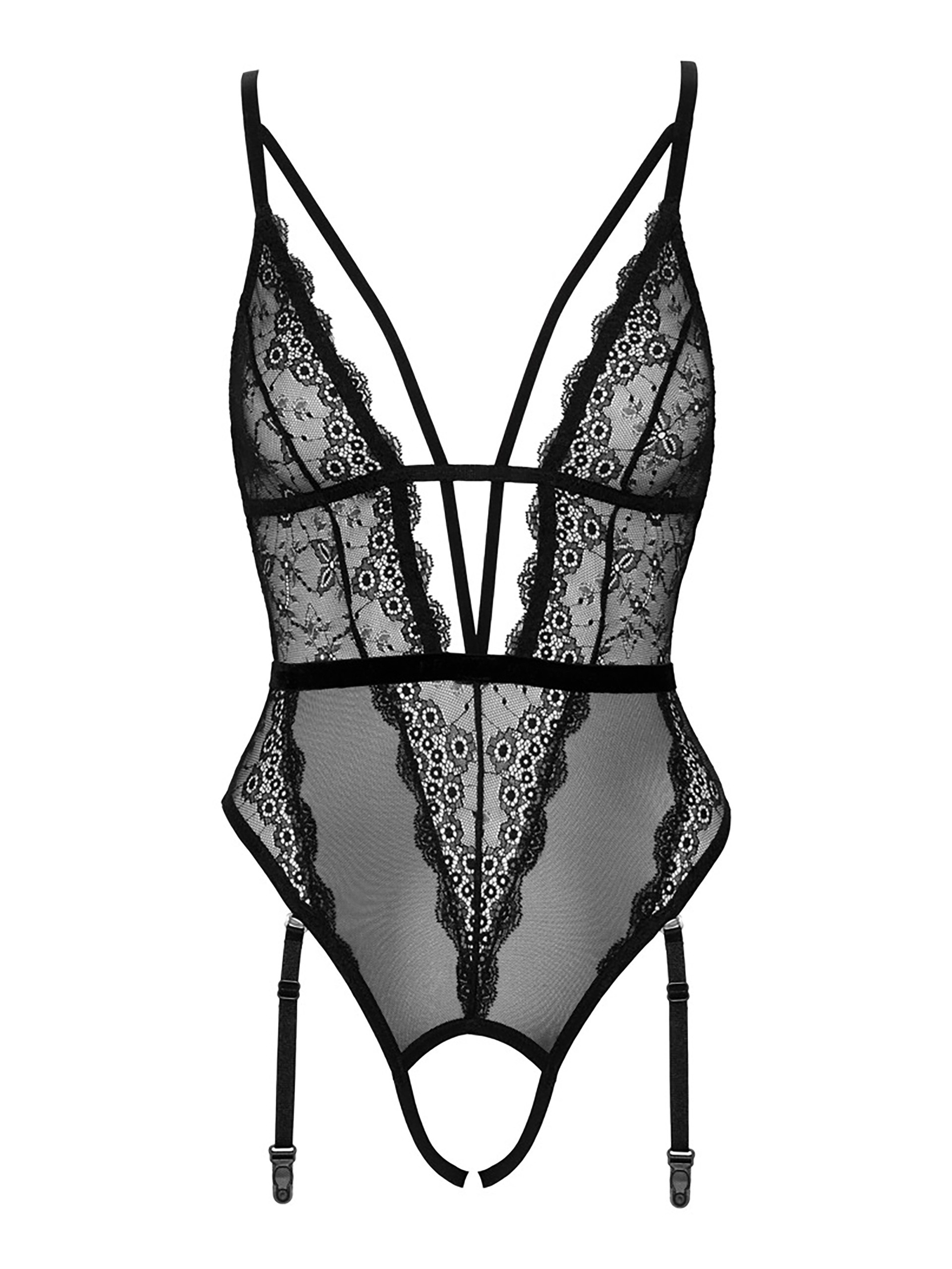 Cottelli Lace Pearl Crotchless Body, Black, hi-res