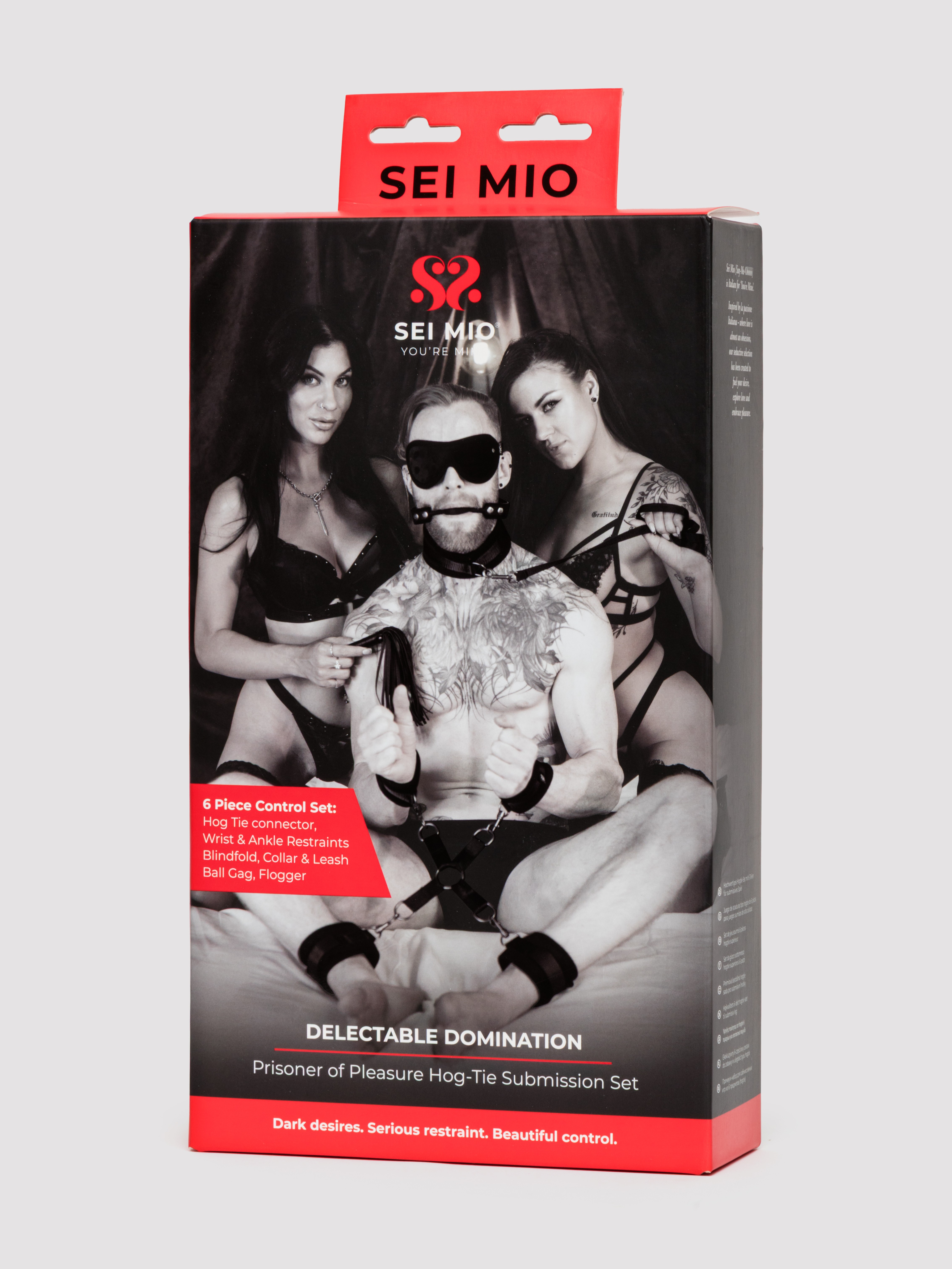 SEI MIO Delectable Domination Supreme Hog Tied Submissive Play Set (7 Piece), Black, hi-res