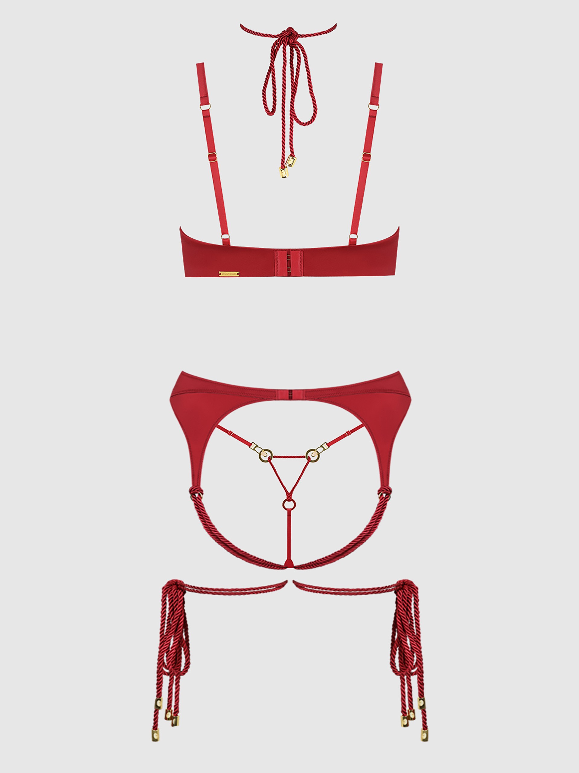 House of Desire Iryna Silky Micro & Rope Bra Set, Red, hi-res