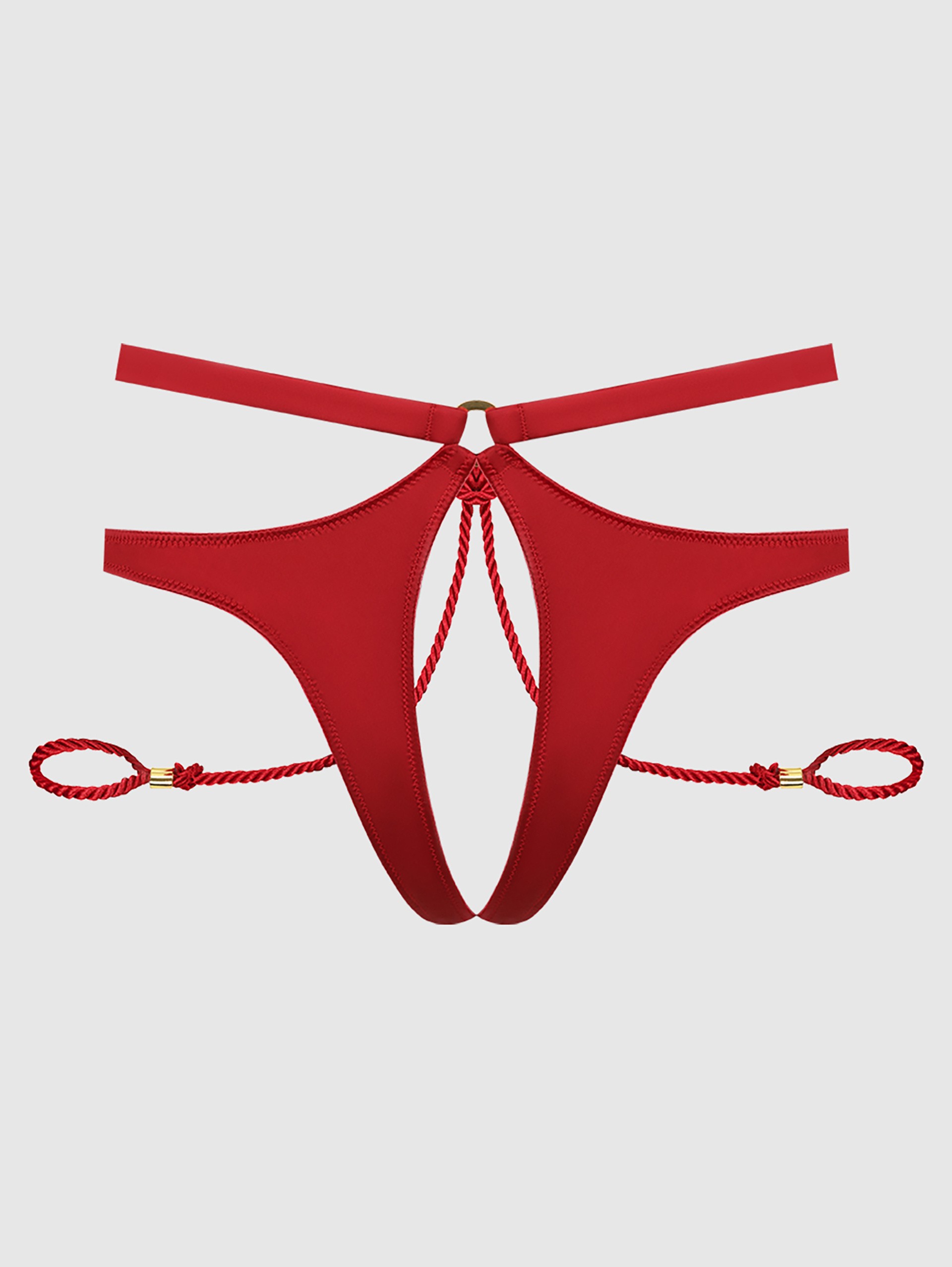House of Desire Iryna Silky Micro & Rope Crotchless Restraint Knicker, Red, hi-res