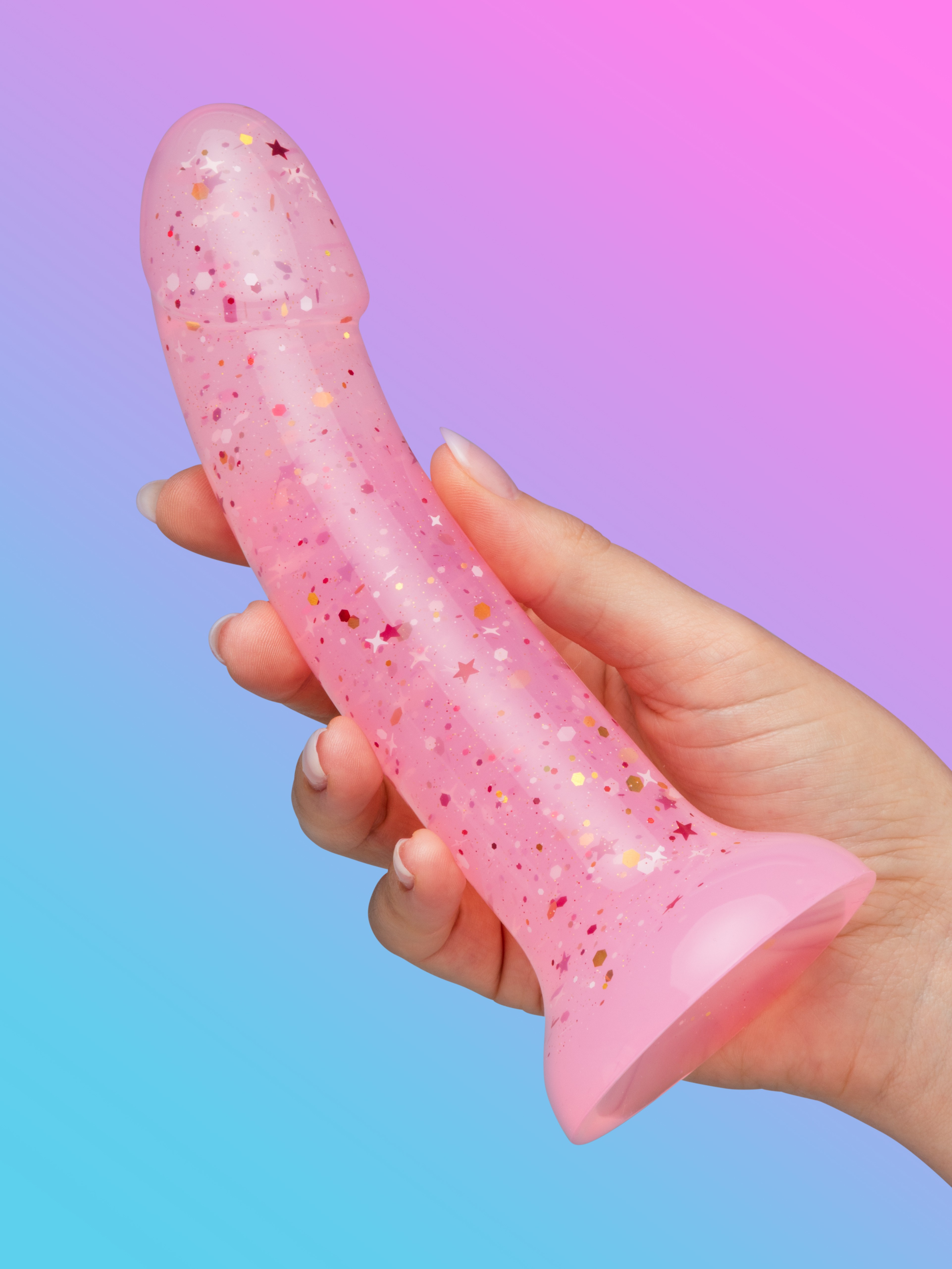 Lovehoney Superstar Chunky Glitter Silicone Suction Cup Dildo 7 Inch, Pink, hi-res