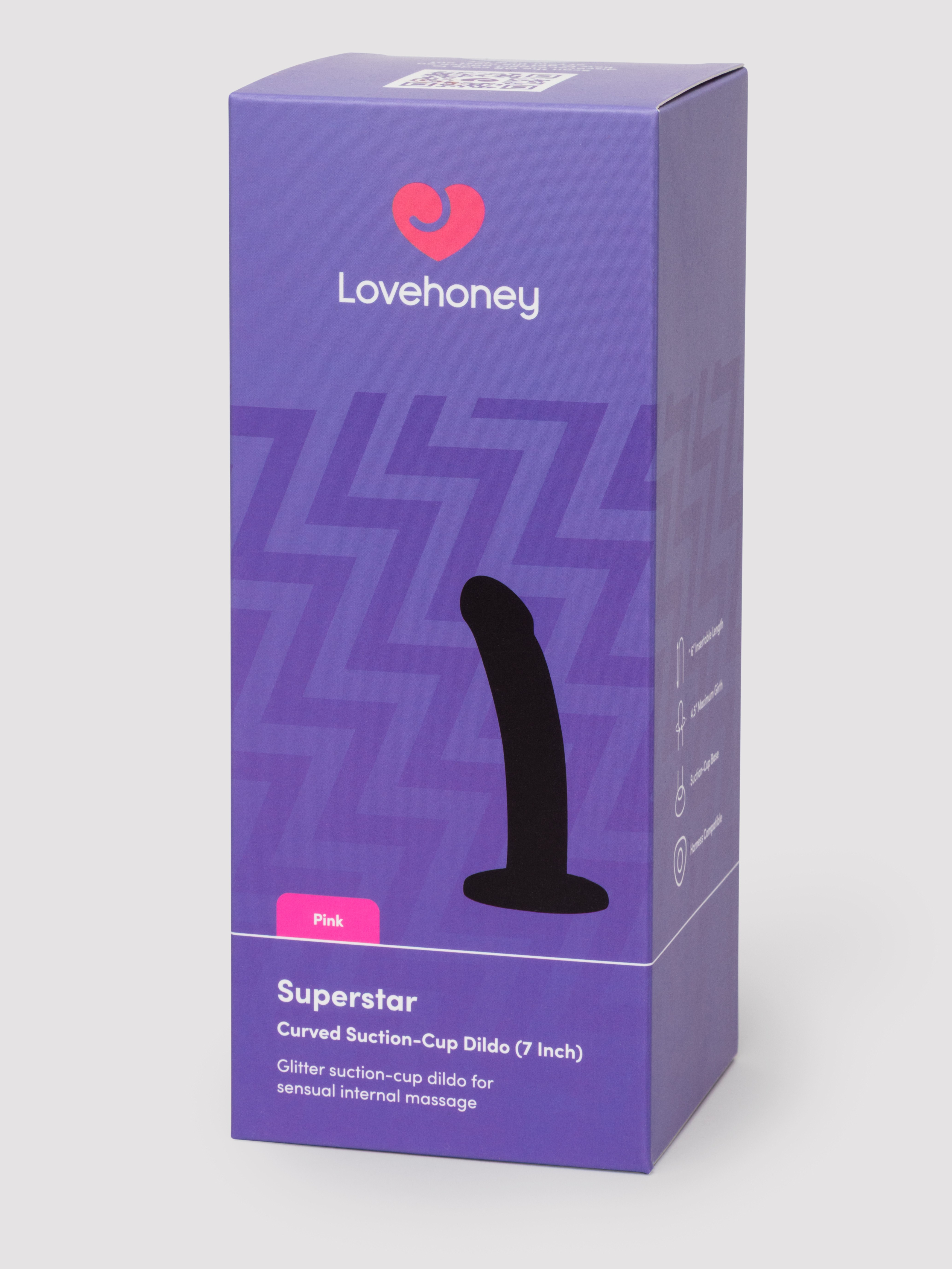 Lovehoney Superstar Glitter Curved Silicone Suction Cup Dildo 7 Inch, Pink, hi-res