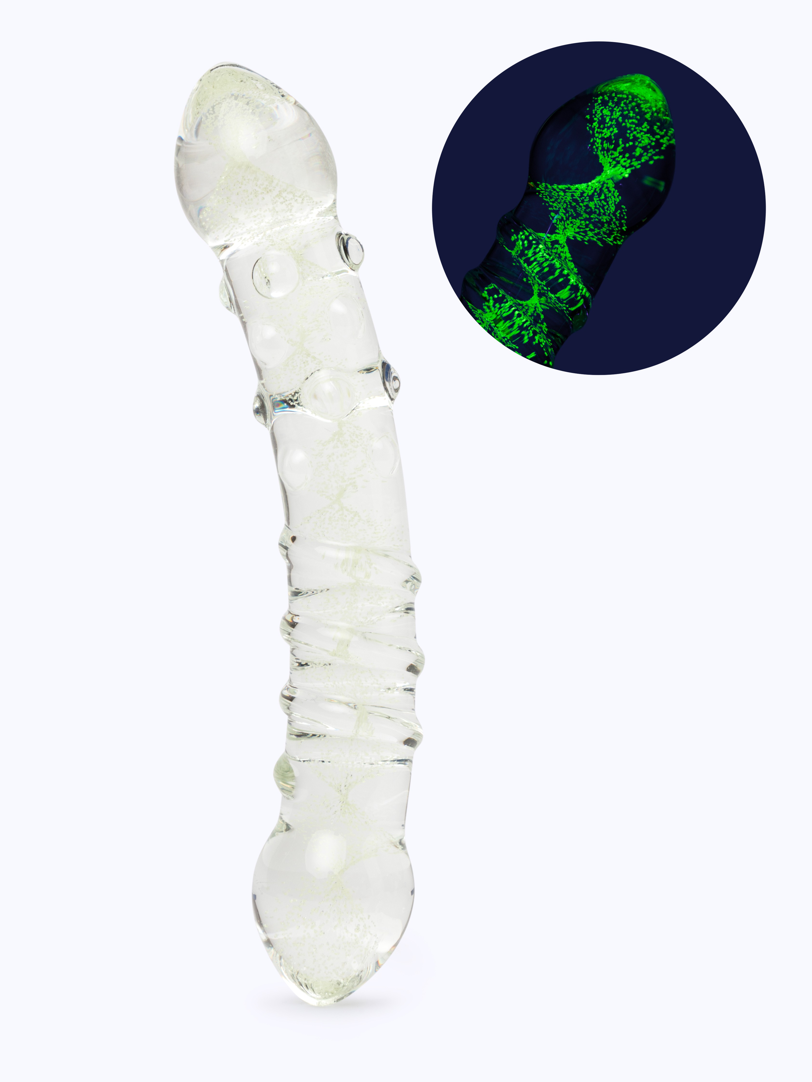Lovehoney Glow in the Dark Glass Dots & Swirls Dildo, Glow, hi-res