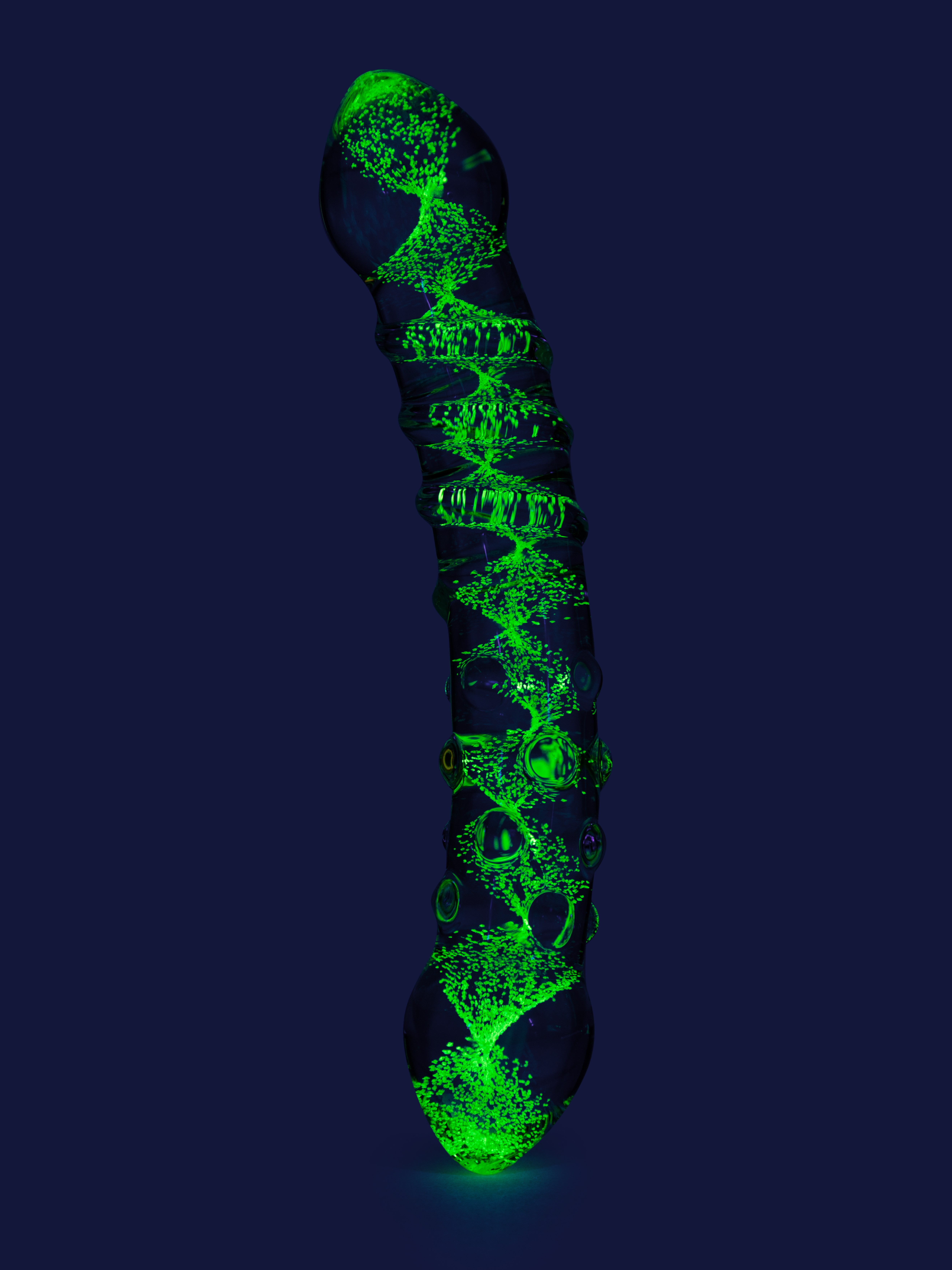 Lovehoney Glow in the Dark Glass Dots & Swirls Dildo, Glow, hi-res