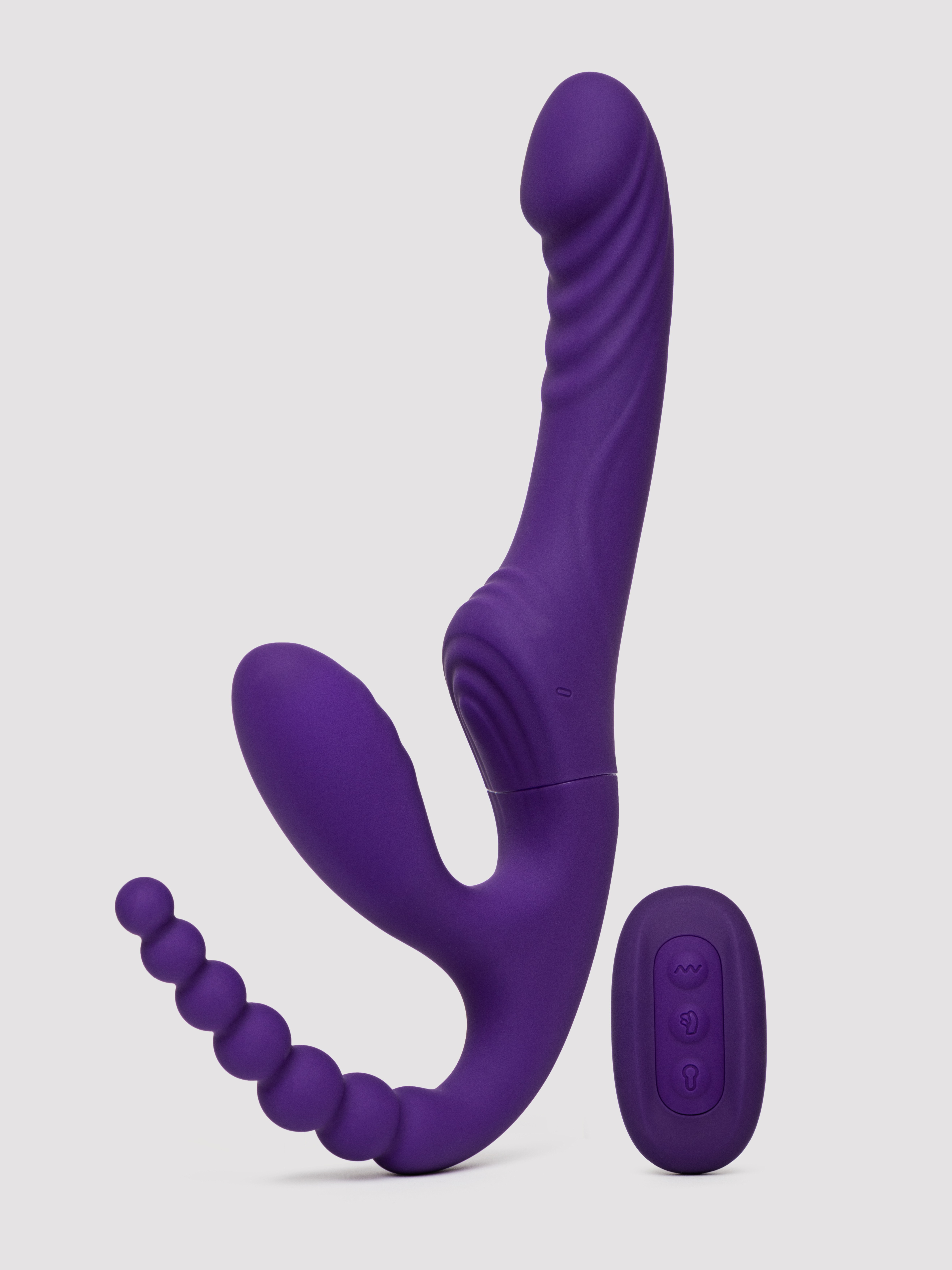 Playboy Hug It Out Triple Stimulation Inflatable Strapless Strap-On, Purple, hi-res