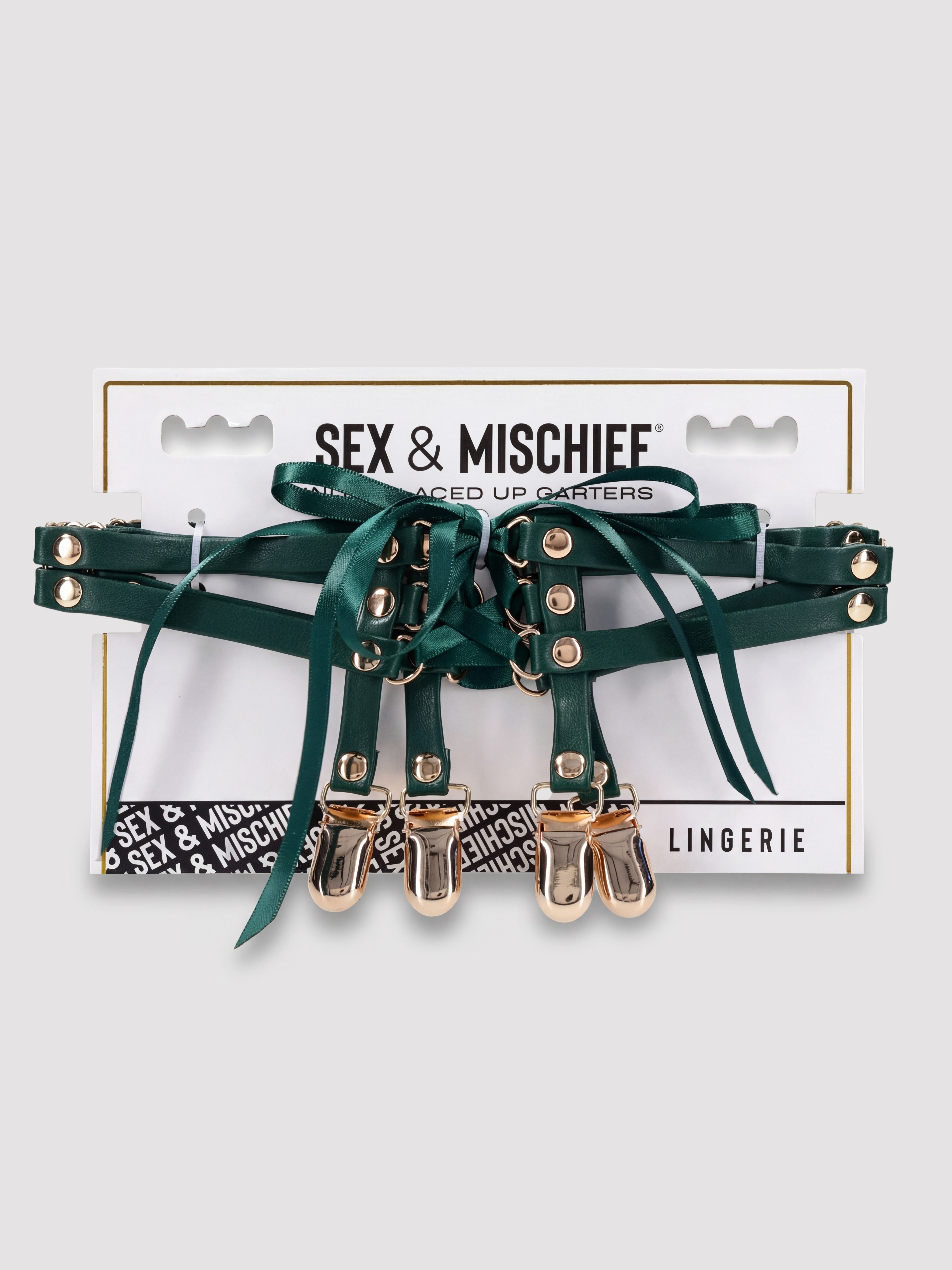 Sportsheets Indica Laced Up Garters, Green, hi-res