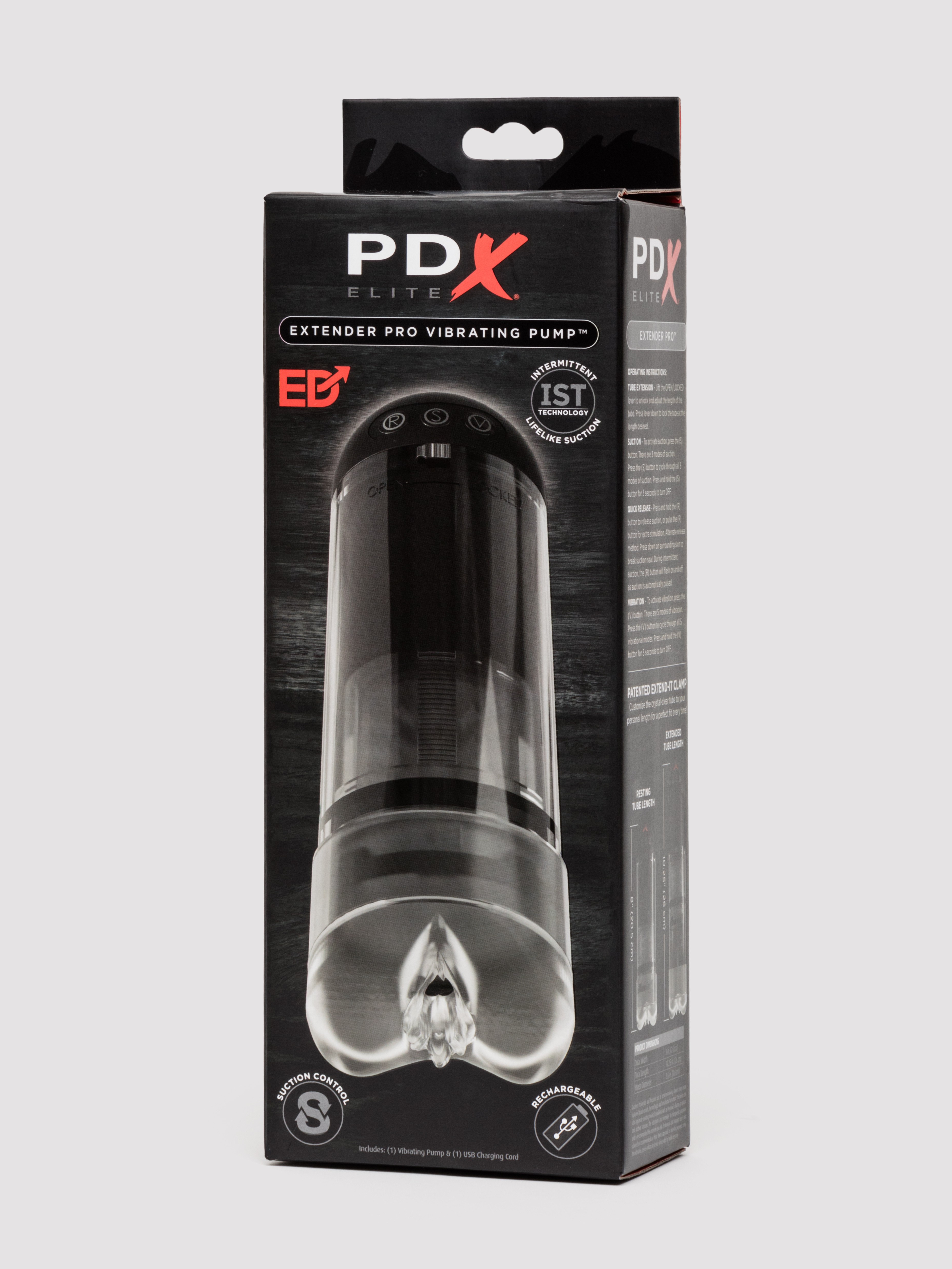 PDX Elite Extending Pro Suction and Vibrating Penis Pump, Black, hi-res