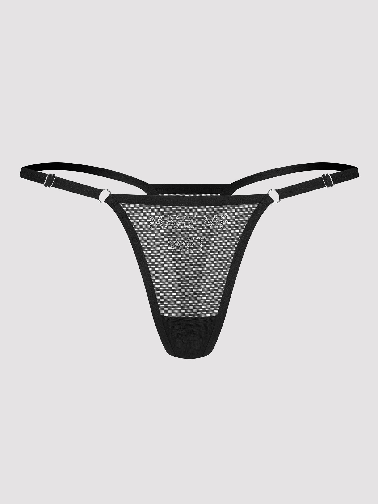 Obsessive Black Make Me Wet Thong, Black, hi-res