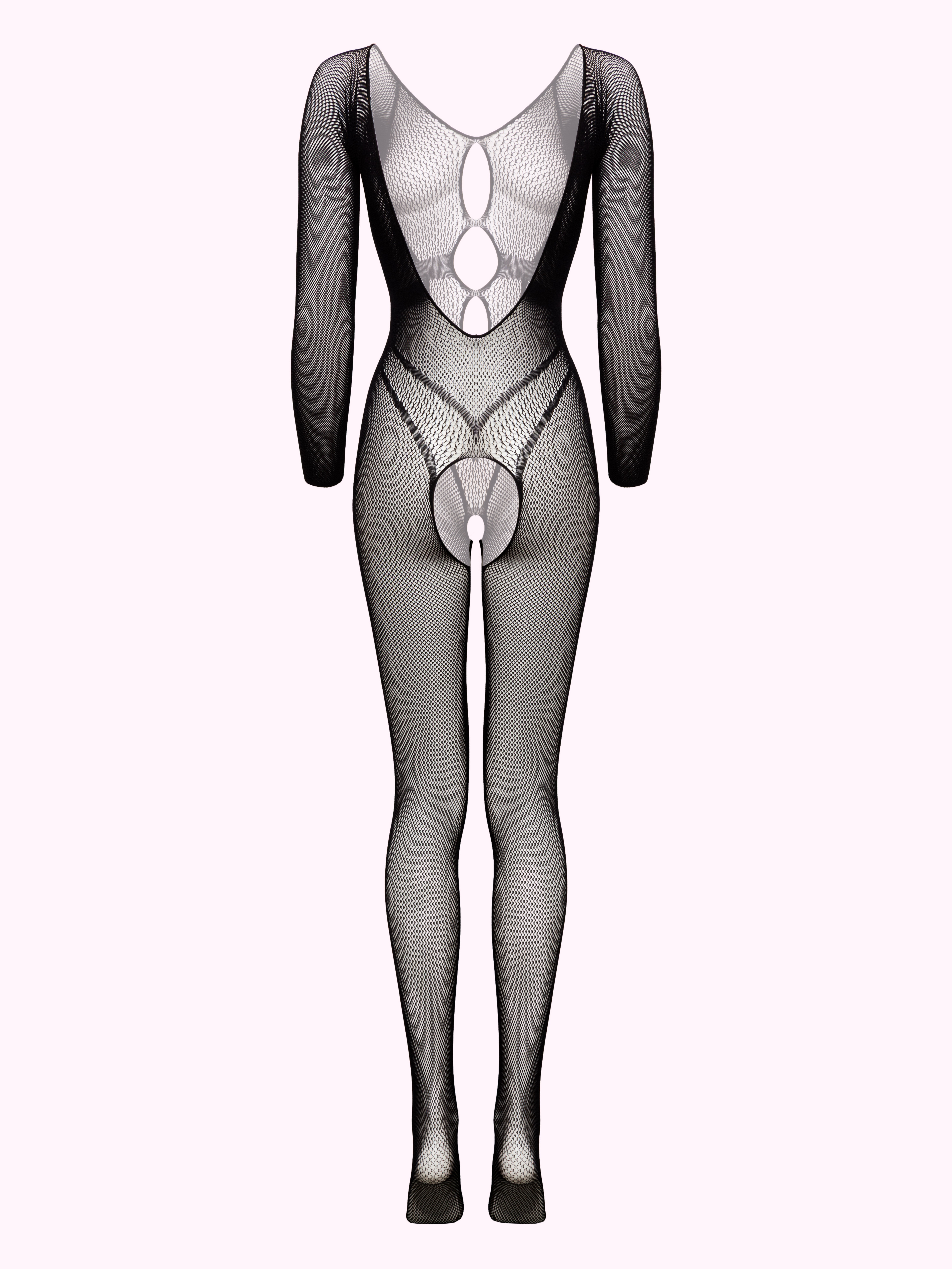 Lovehoney Crotchless Fishnet Body Long Sleeve Bodystocking, Black, hi-res