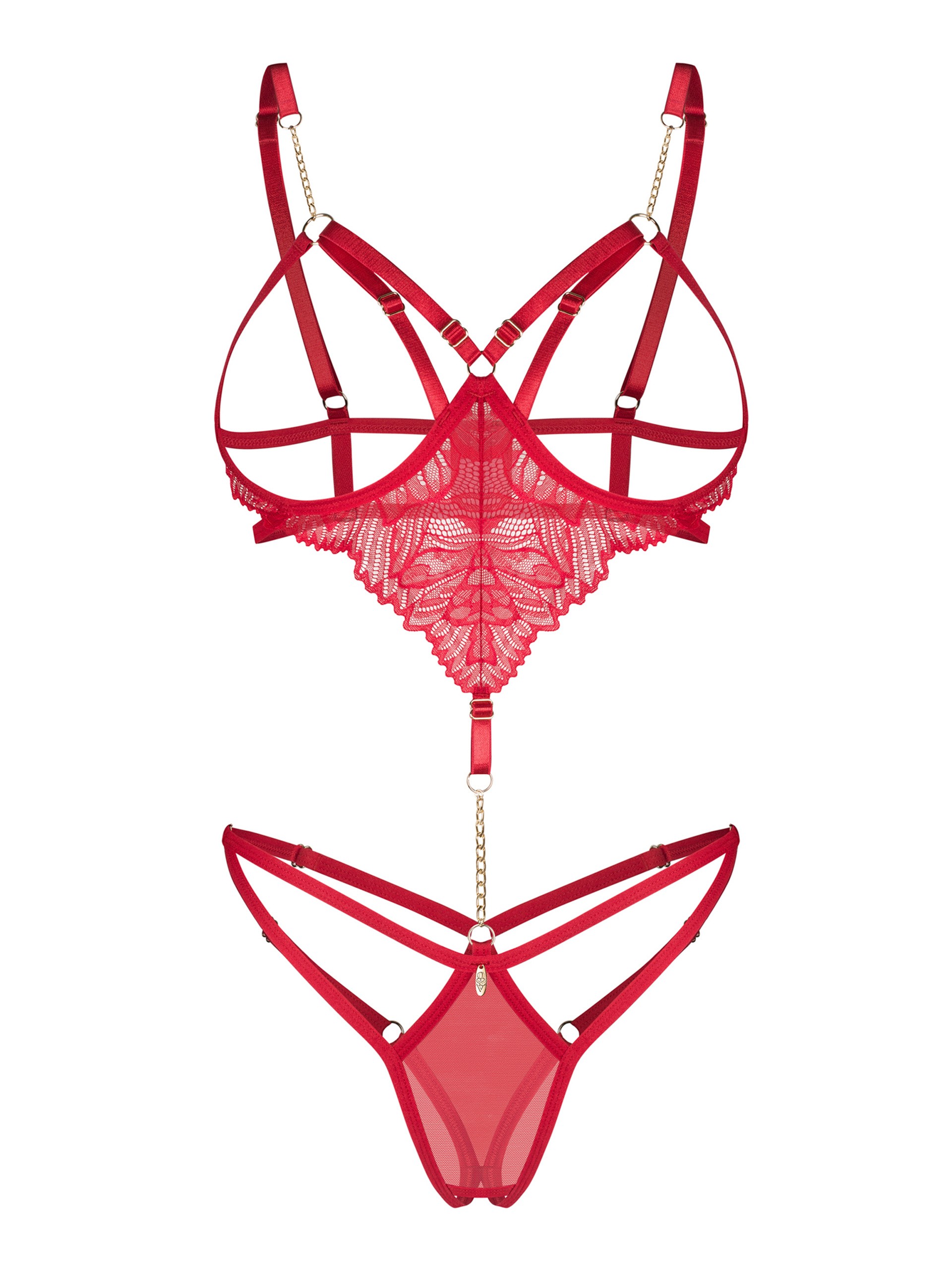 Obsessive Matildea Lace Crotchless Body, Red, hi-res