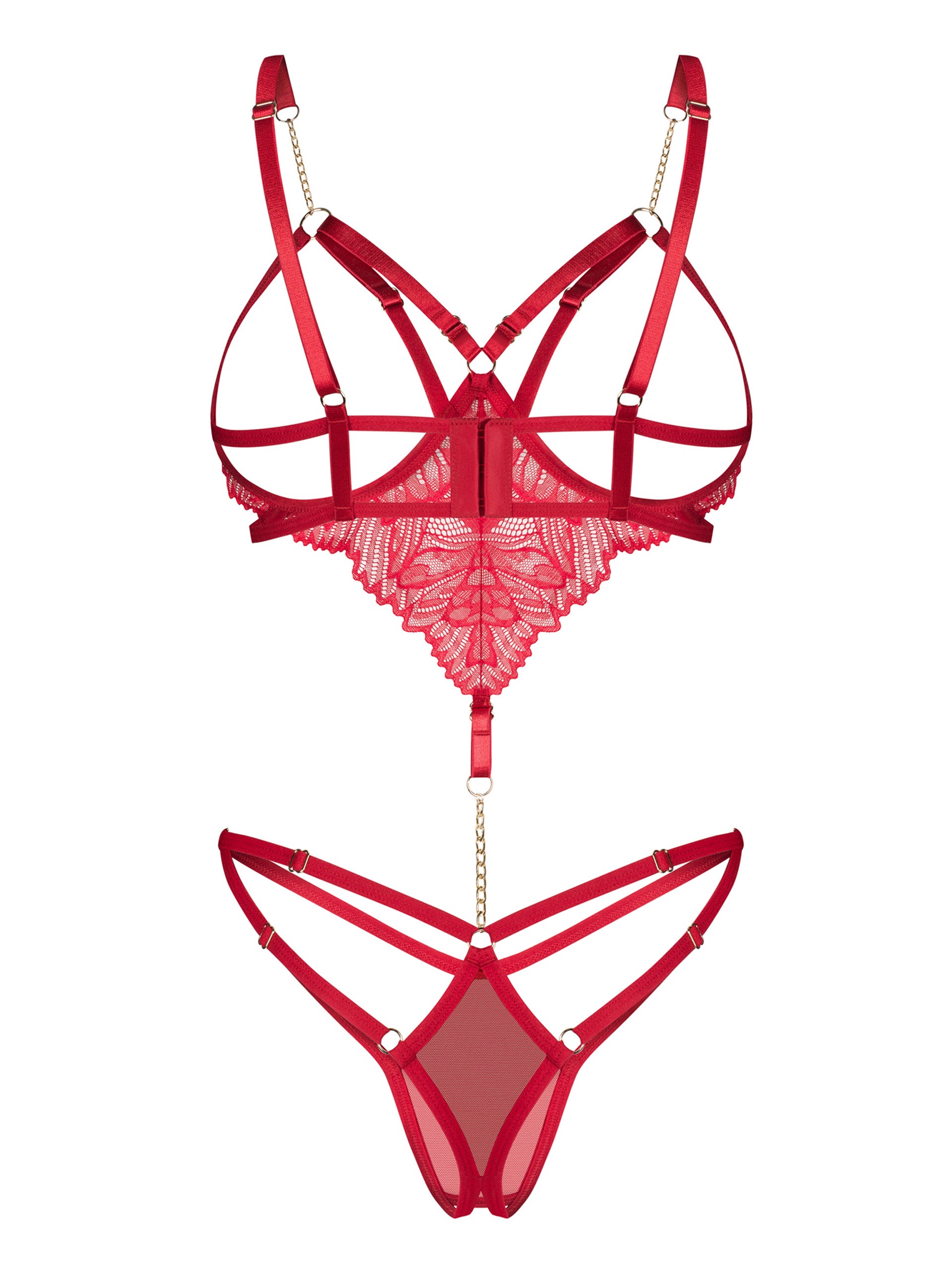Obsessive Matildea Lace Crotchless Body, Red, hi-res