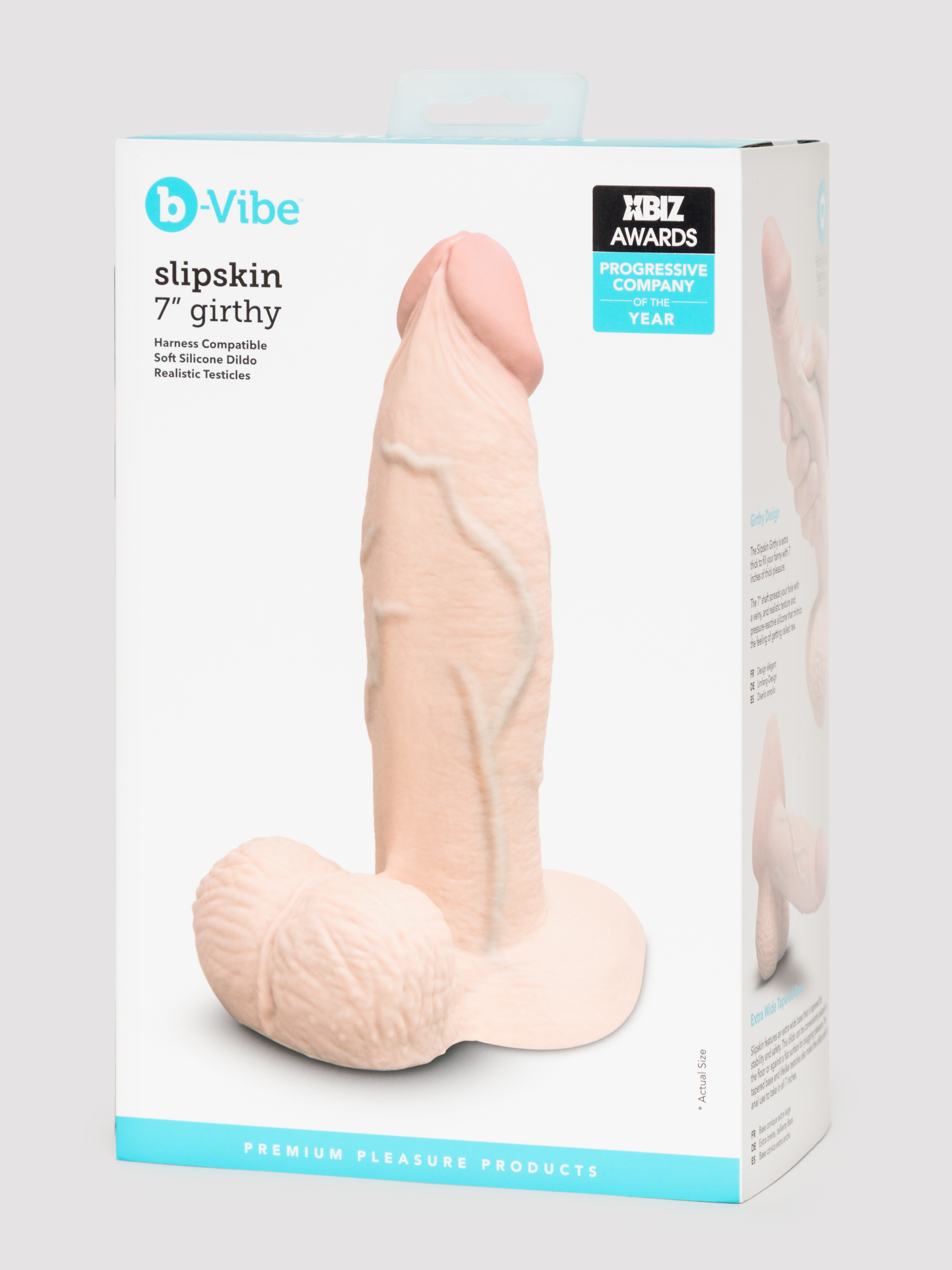 b-Vibe Slipskin Flesh Pink Ultra Realistic Girthy 7" Dual Density Dildo, Flesh Pink, hi-res