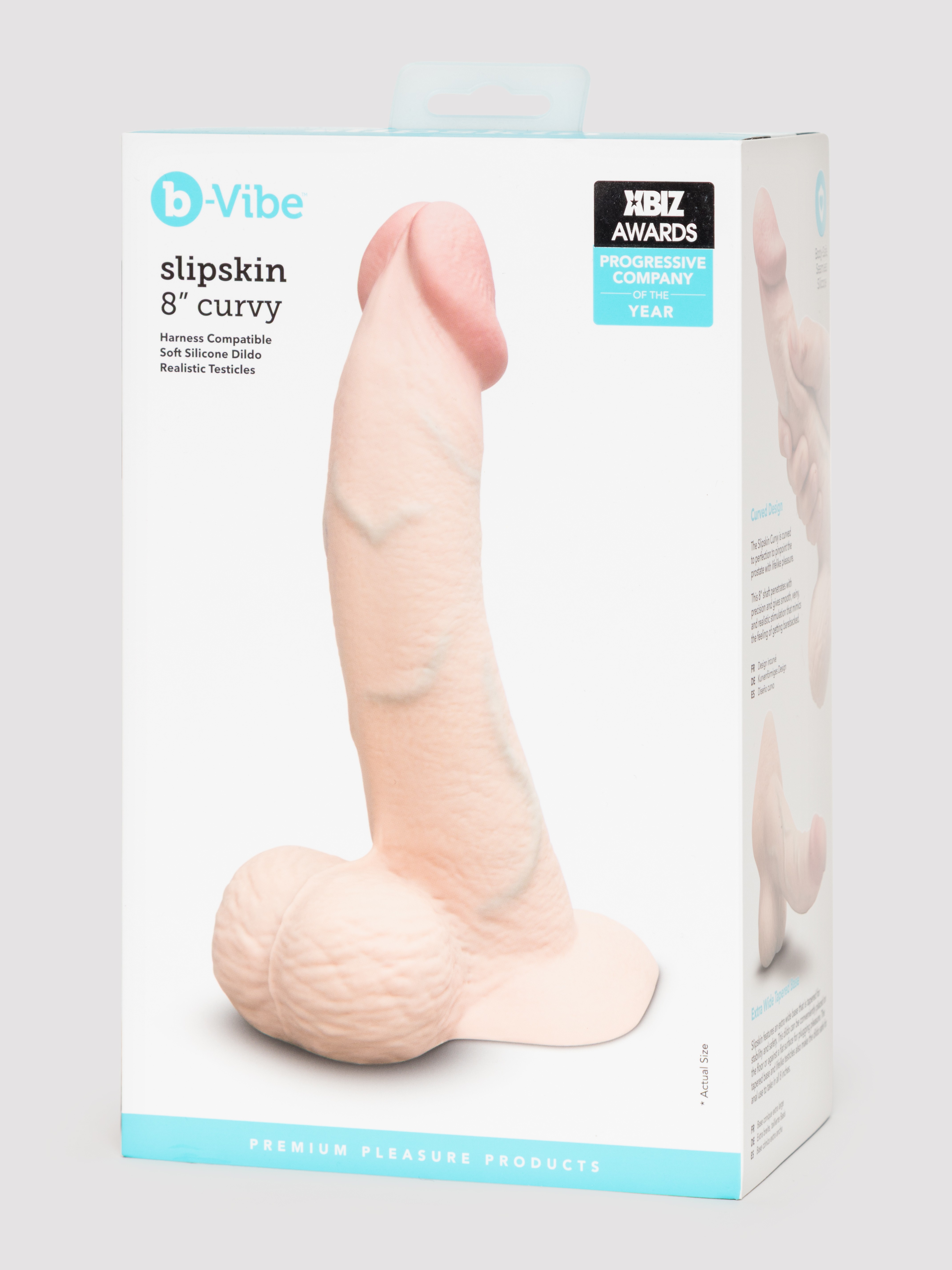b-Vibe Slipskin Flesh Pink Ultra Realistic Curved 8" Dual Density Dildo, Flesh Pink, hi-res
