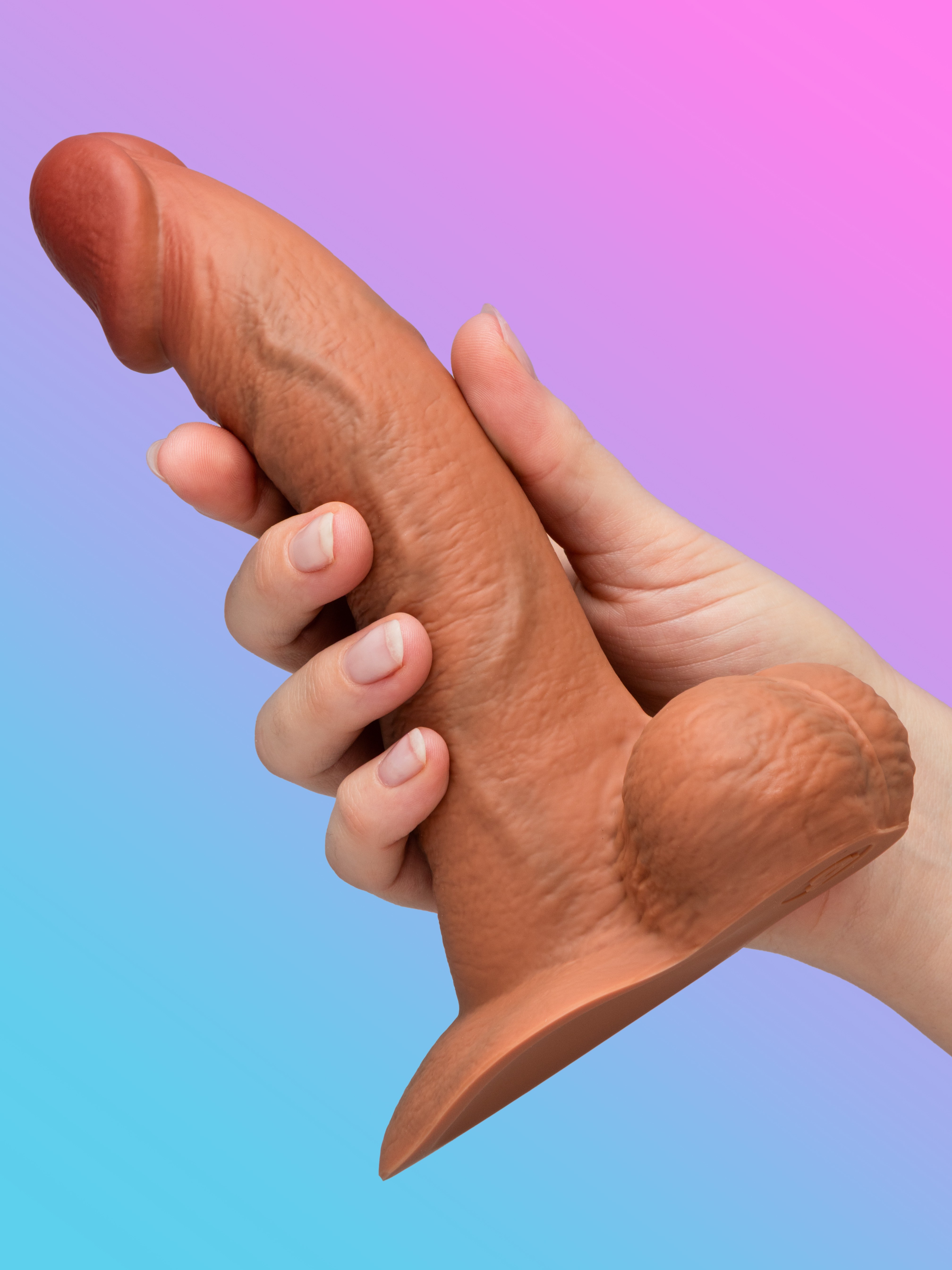 b-Vibe Flesh Tan Slipskin Ultra Realistic Curved 8" Dual Density Dildo, Flesh Tan, hi-res