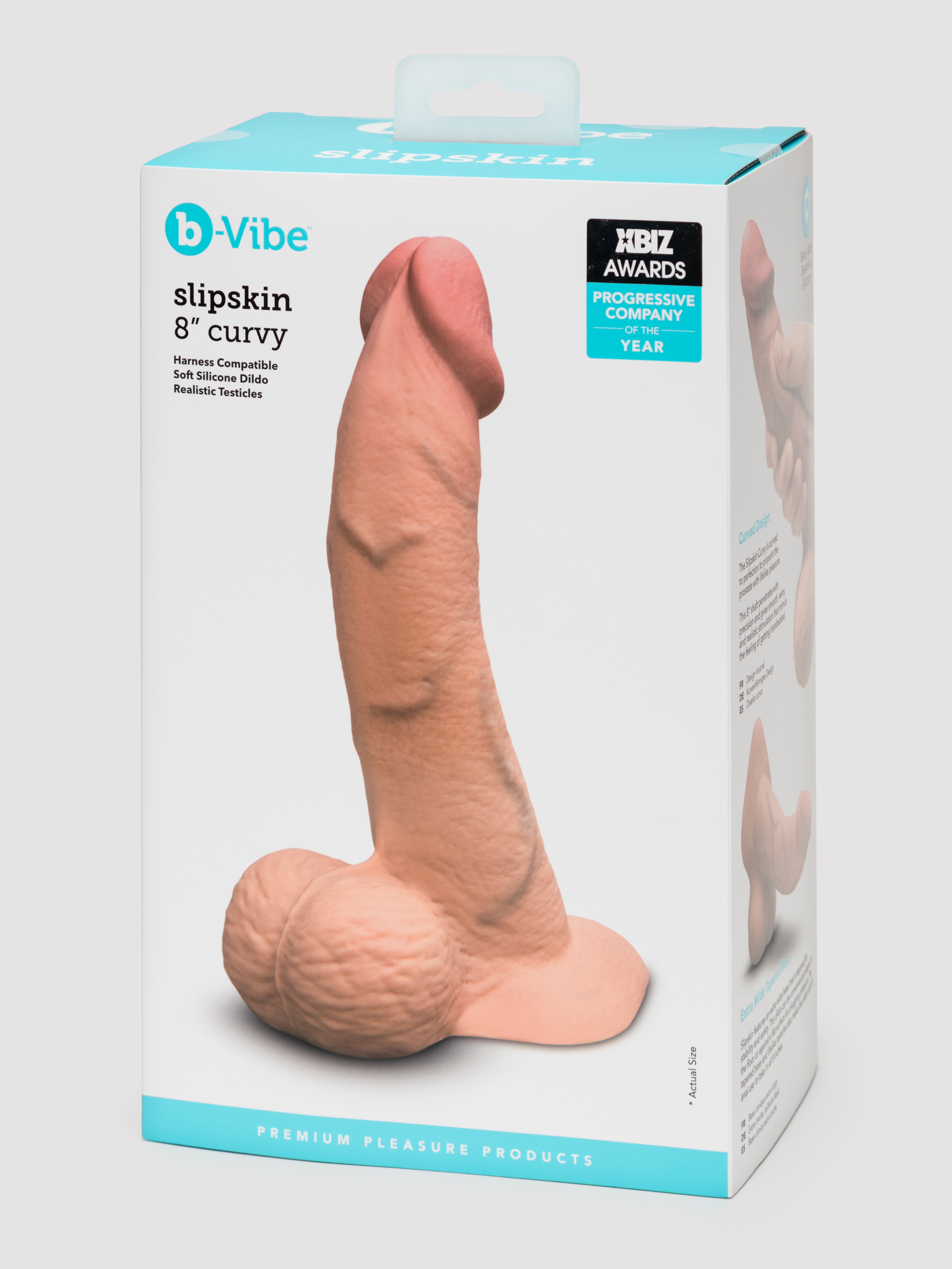 b-Vibe Flesh Tan Slipskin Ultra Realistic Curved 8" Dual Density Dildo, Flesh Tan, hi-res