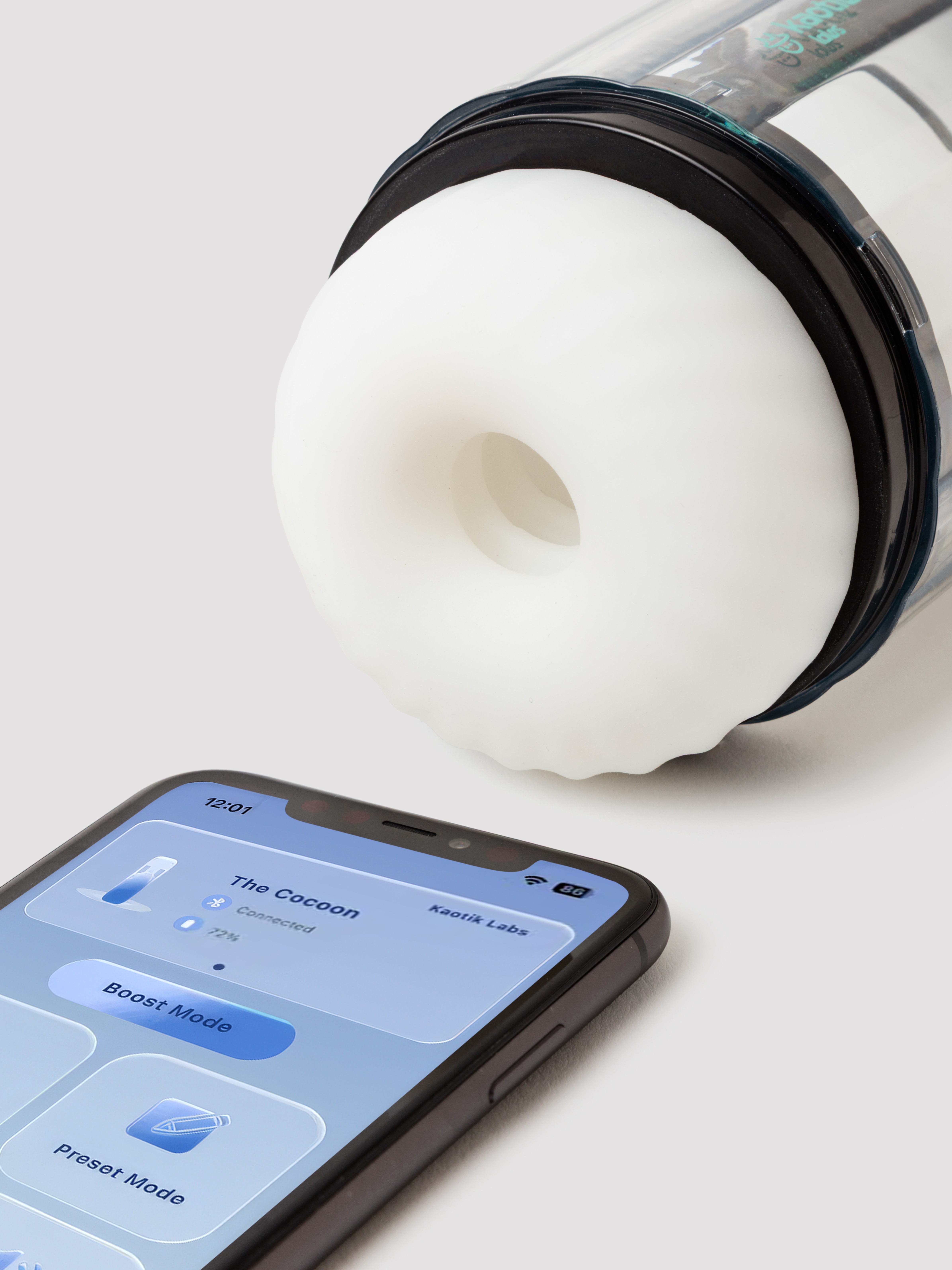 Kaotik The Cocoon App Controlled Throbbing and Warming Masturbator, Black, hi-res