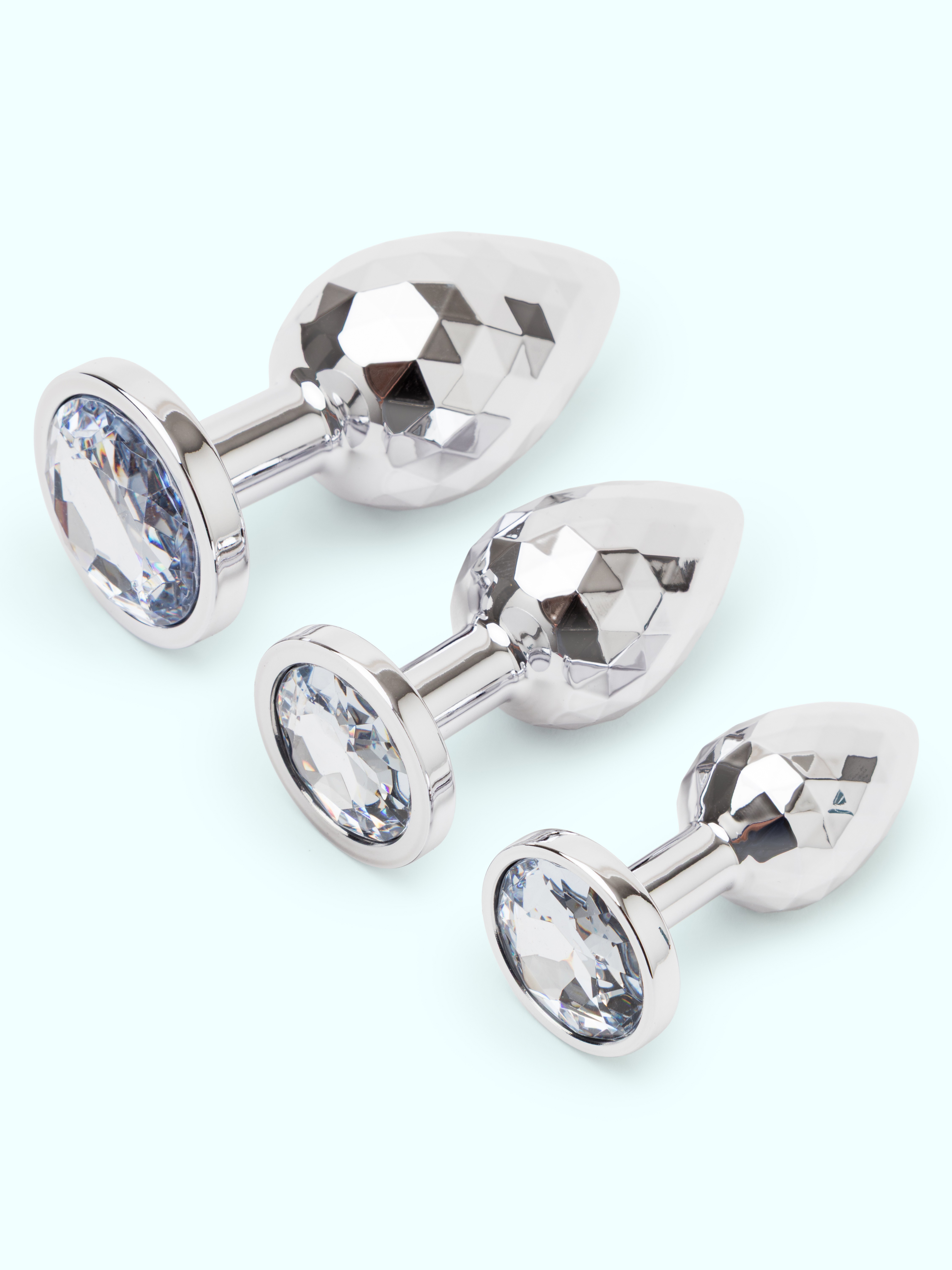 Lovehoney Diamond Metal Butt Plug Set (3 Piece), Silver, hi-res