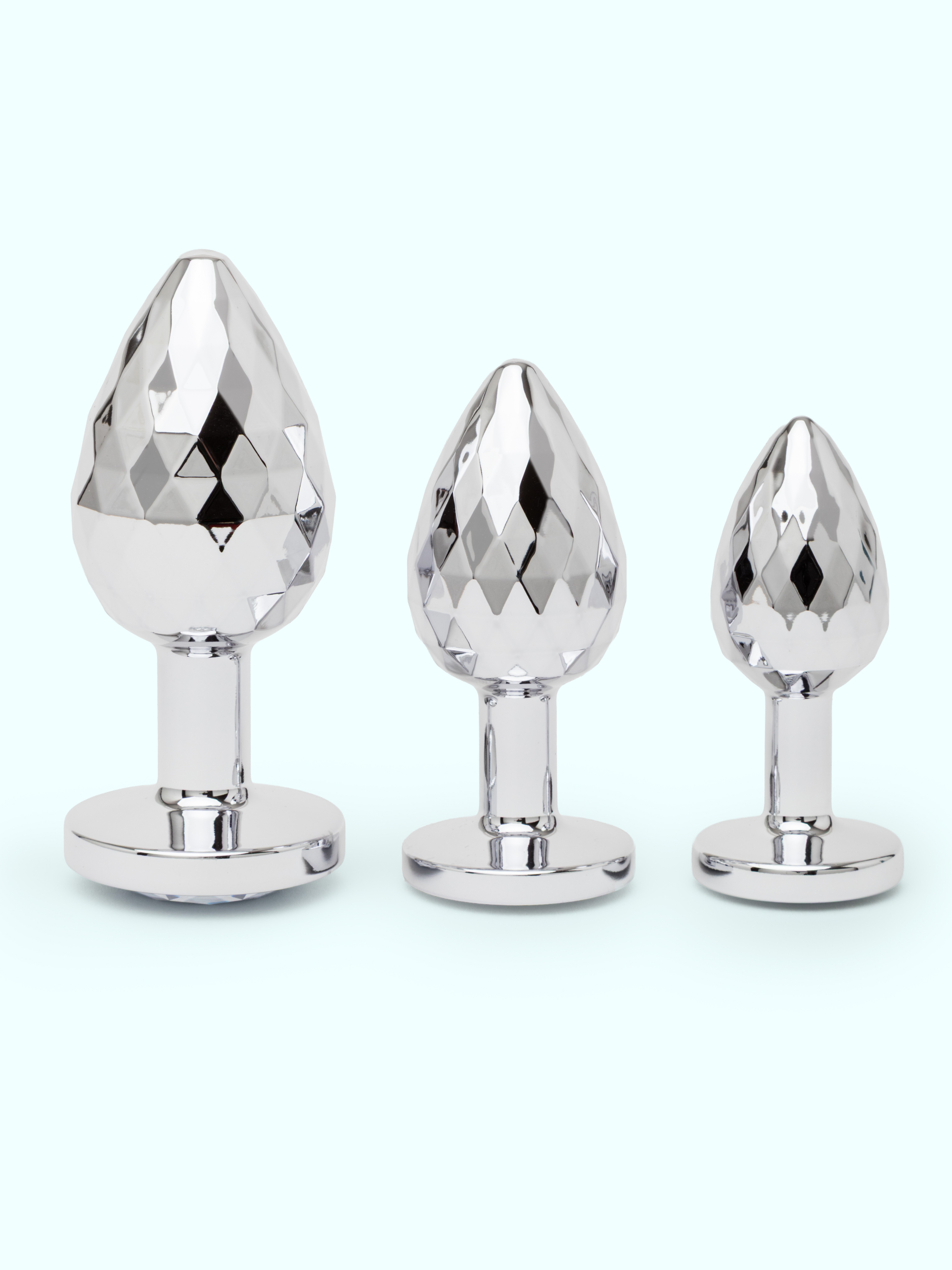 Lovehoney Diamond Metal Butt Plug Set (3 Piece), Silver, hi-res