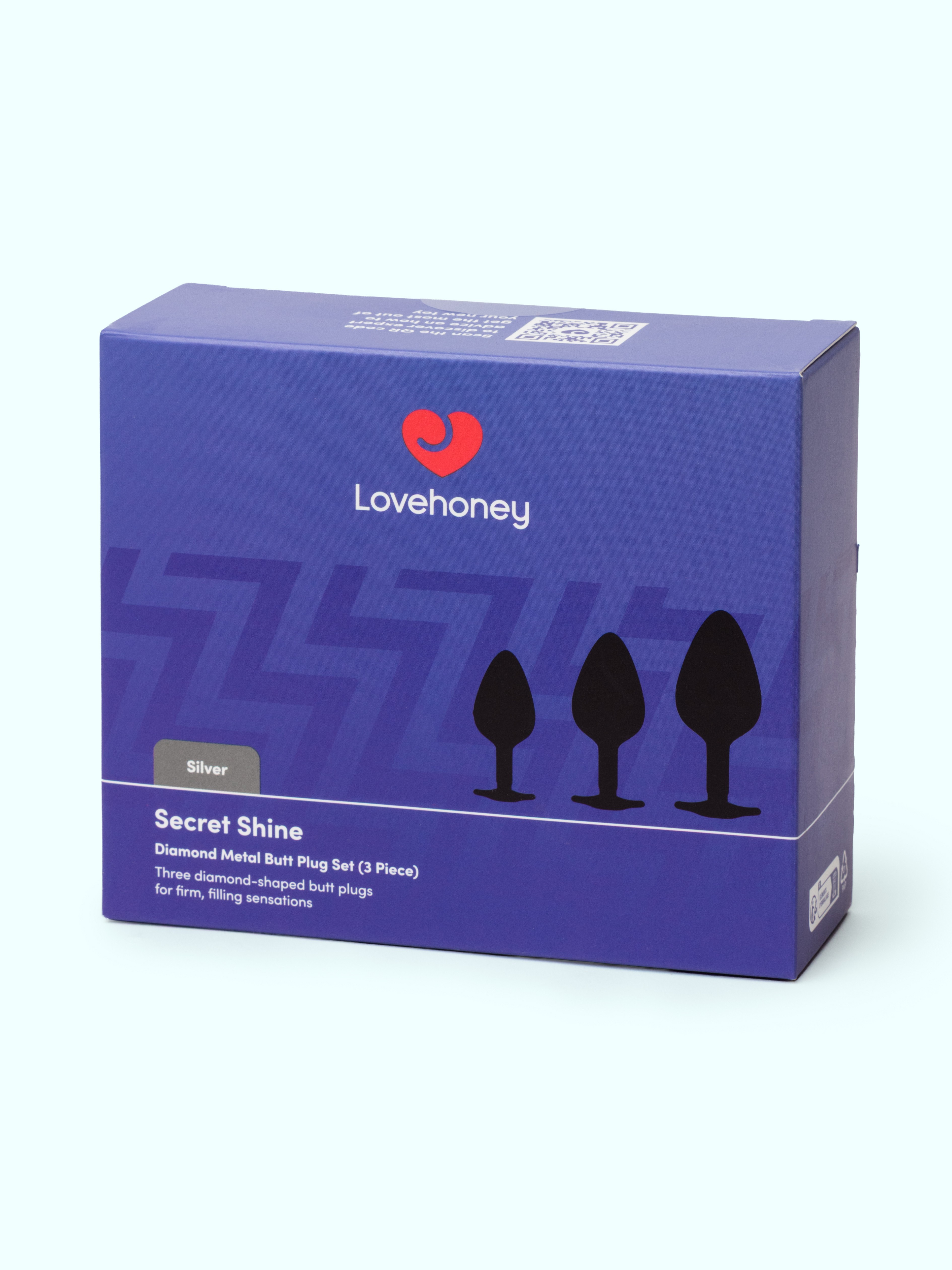 Lovehoney Diamond Metal Butt Plug Set (3 Piece), Silver, hi-res