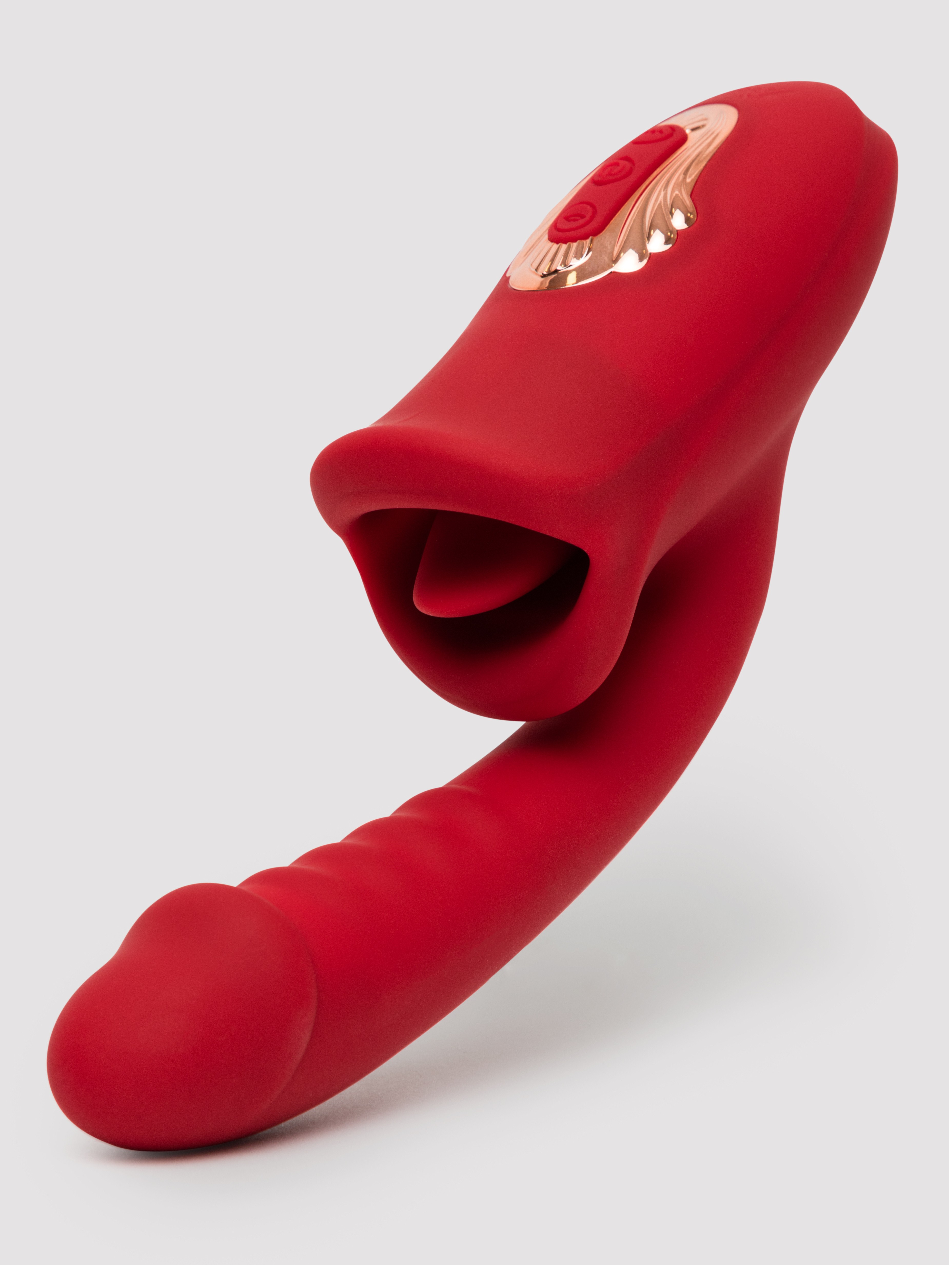 Teazers G-Spot Dildo Vibrator with Tongue Stimulator, Red, hi-res
