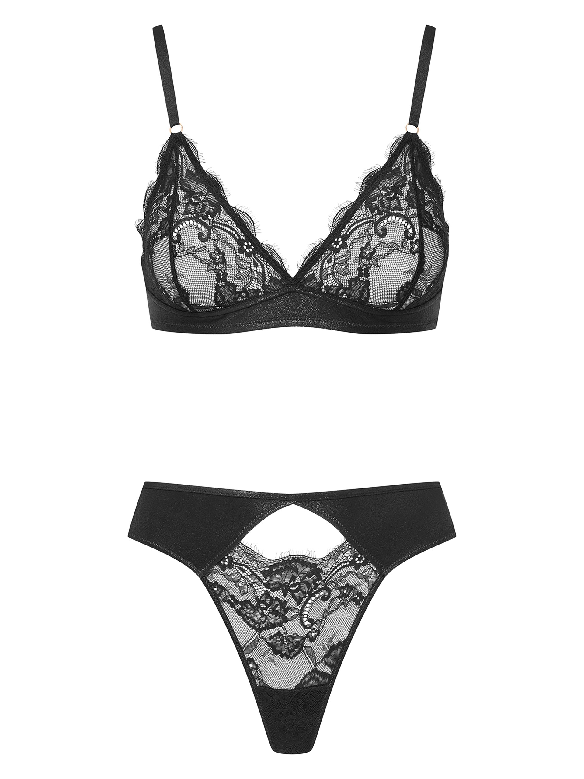 Esotiq Sensual Lace Bra and Garter Set, Black, hi-res