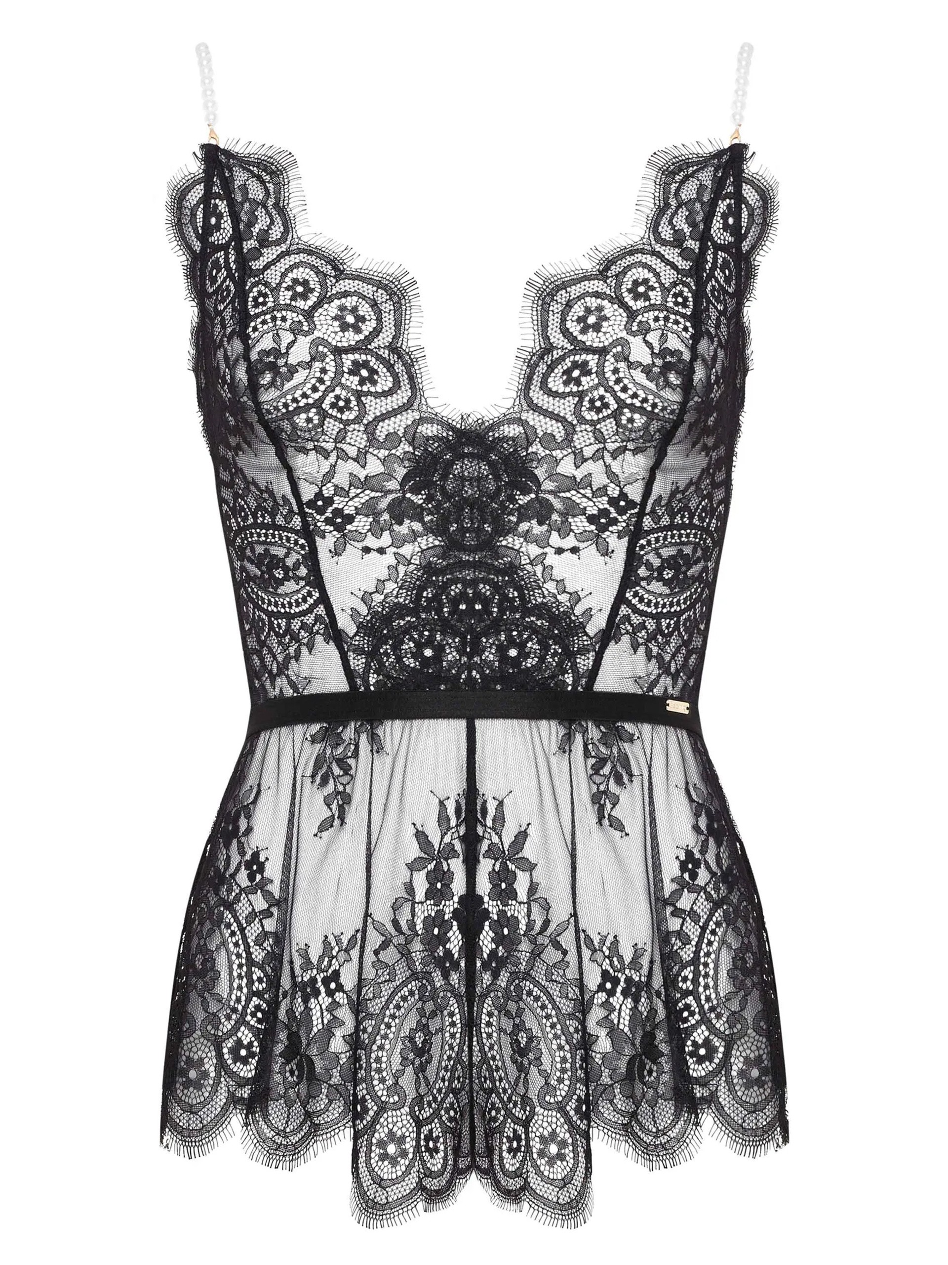 Esotiq Sensual Eyelash Lace and Pearl Teddy, Black, hi-res