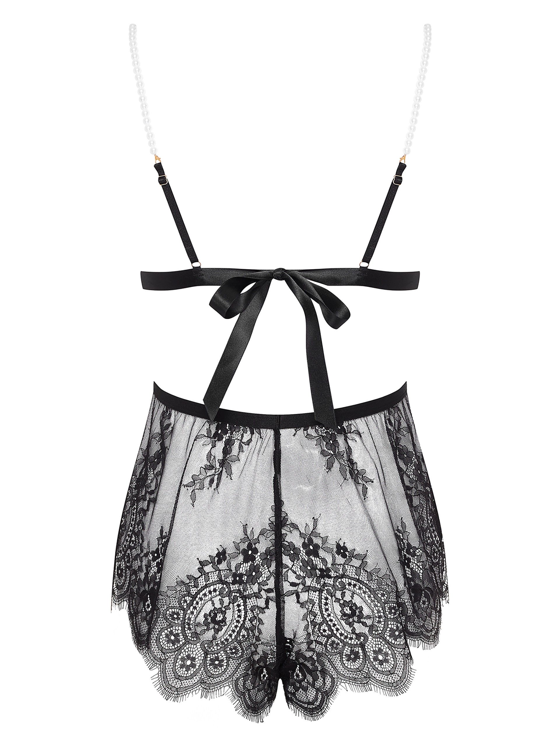 Esotiq Sensual Eyelash Lace and Pearl Teddy, Black, hi-res