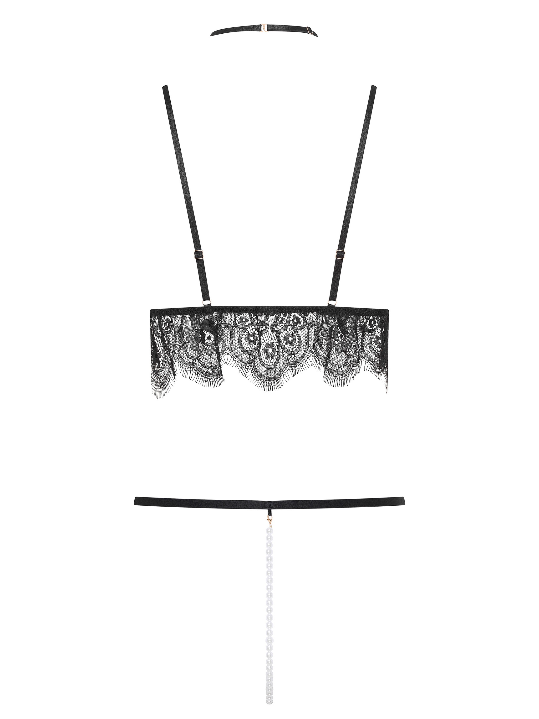 Esotiq Sensual Peek-a-boo Eyelash Lace and Pearl Bra Set, Black, hi-res