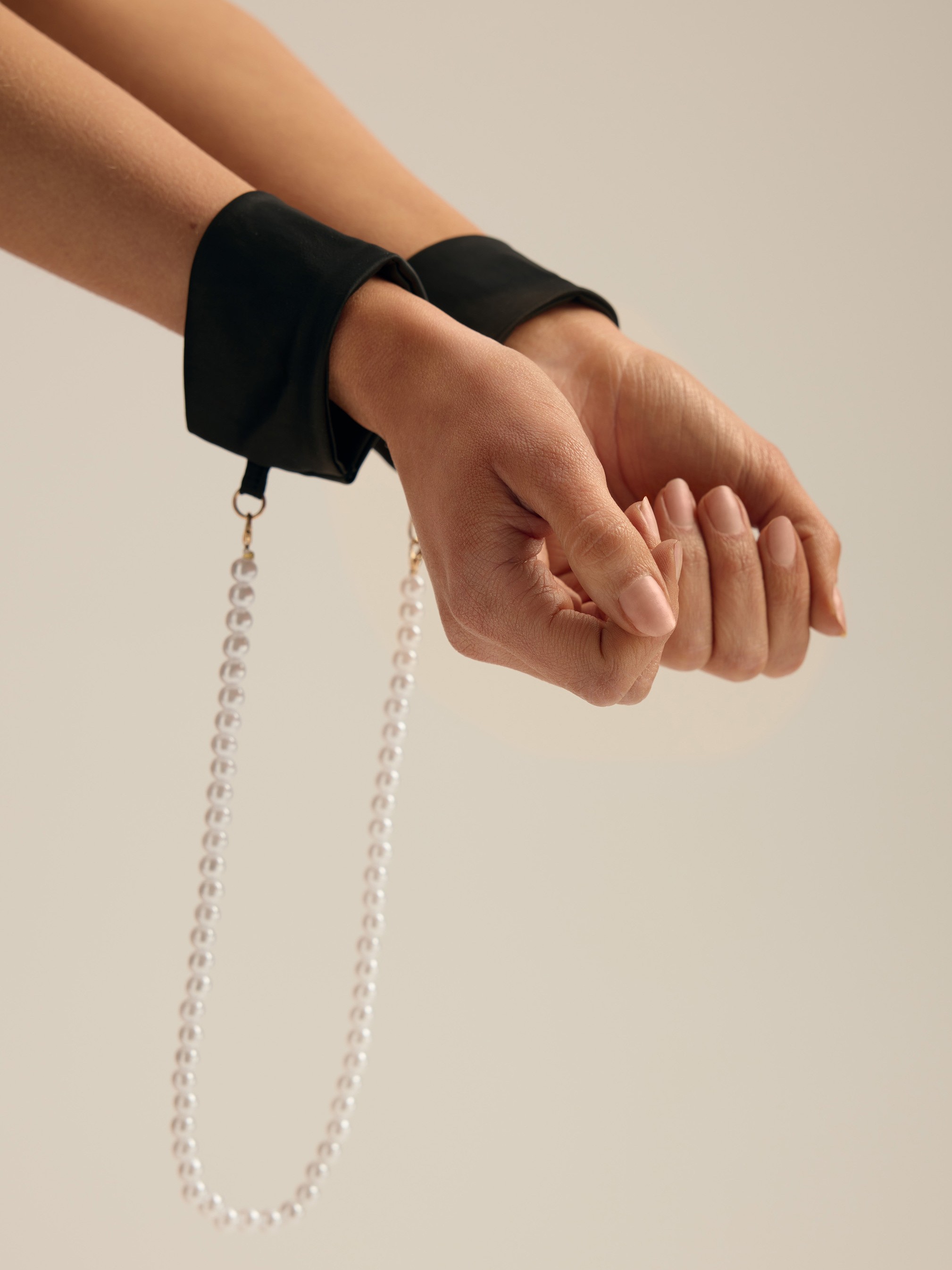 Esotiq Sensual Pearl Cuffs, Black, hi-res