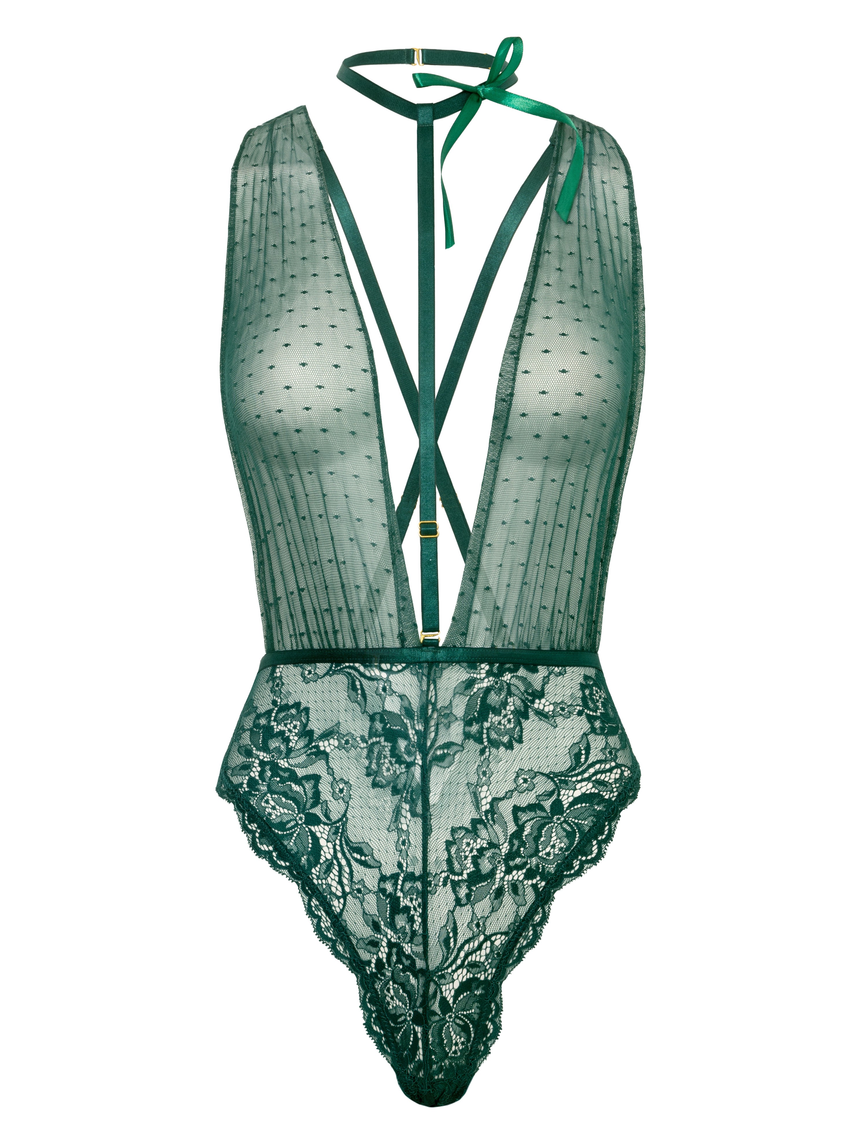 Oh La La Cheri Lucy Strappy Lace and Mesh Body, Green, hi-res
