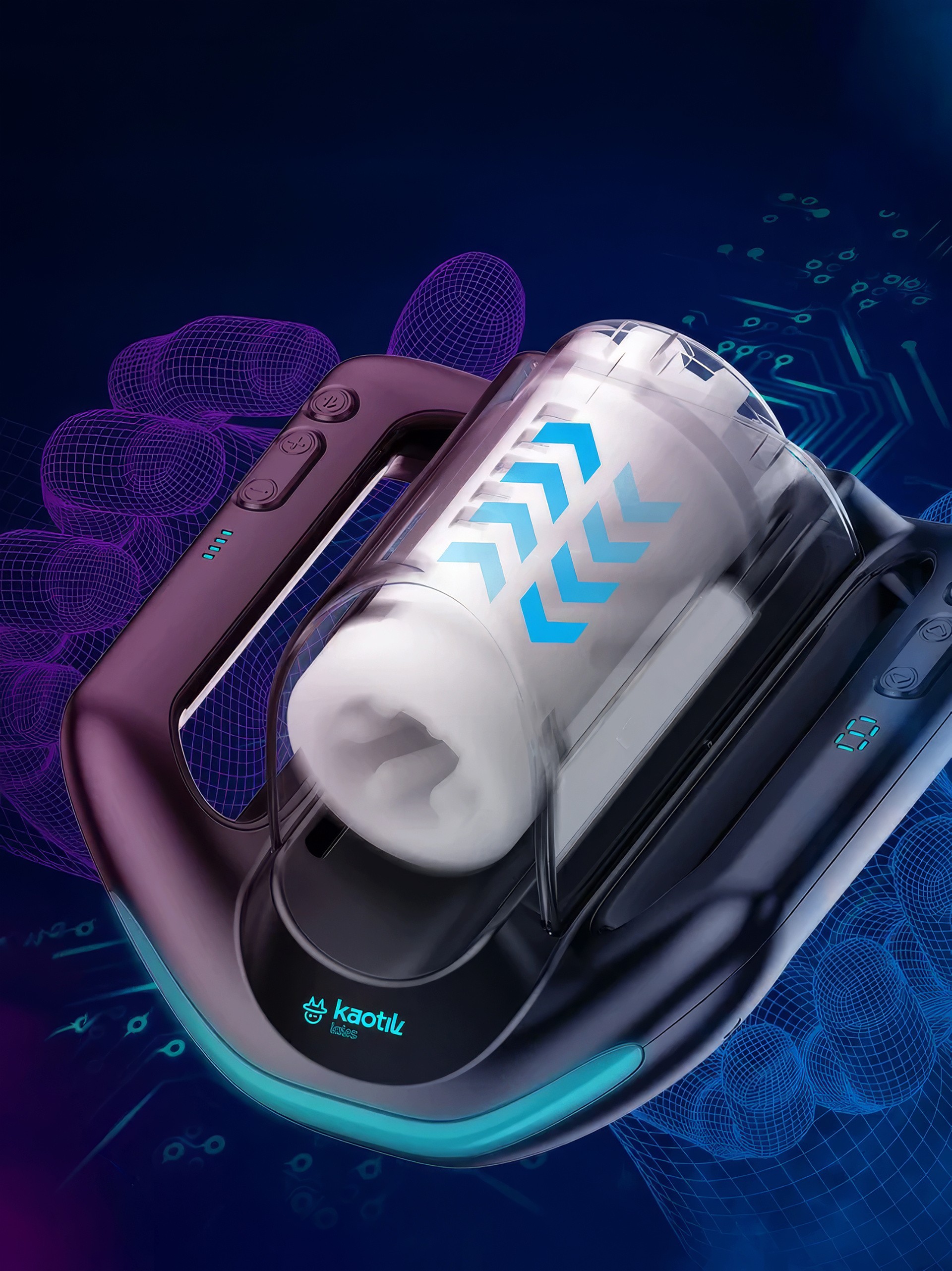 Kaotik The Jetpack App Controlled Double-Handed Auto Stroking Masturbator, Black, hi-res