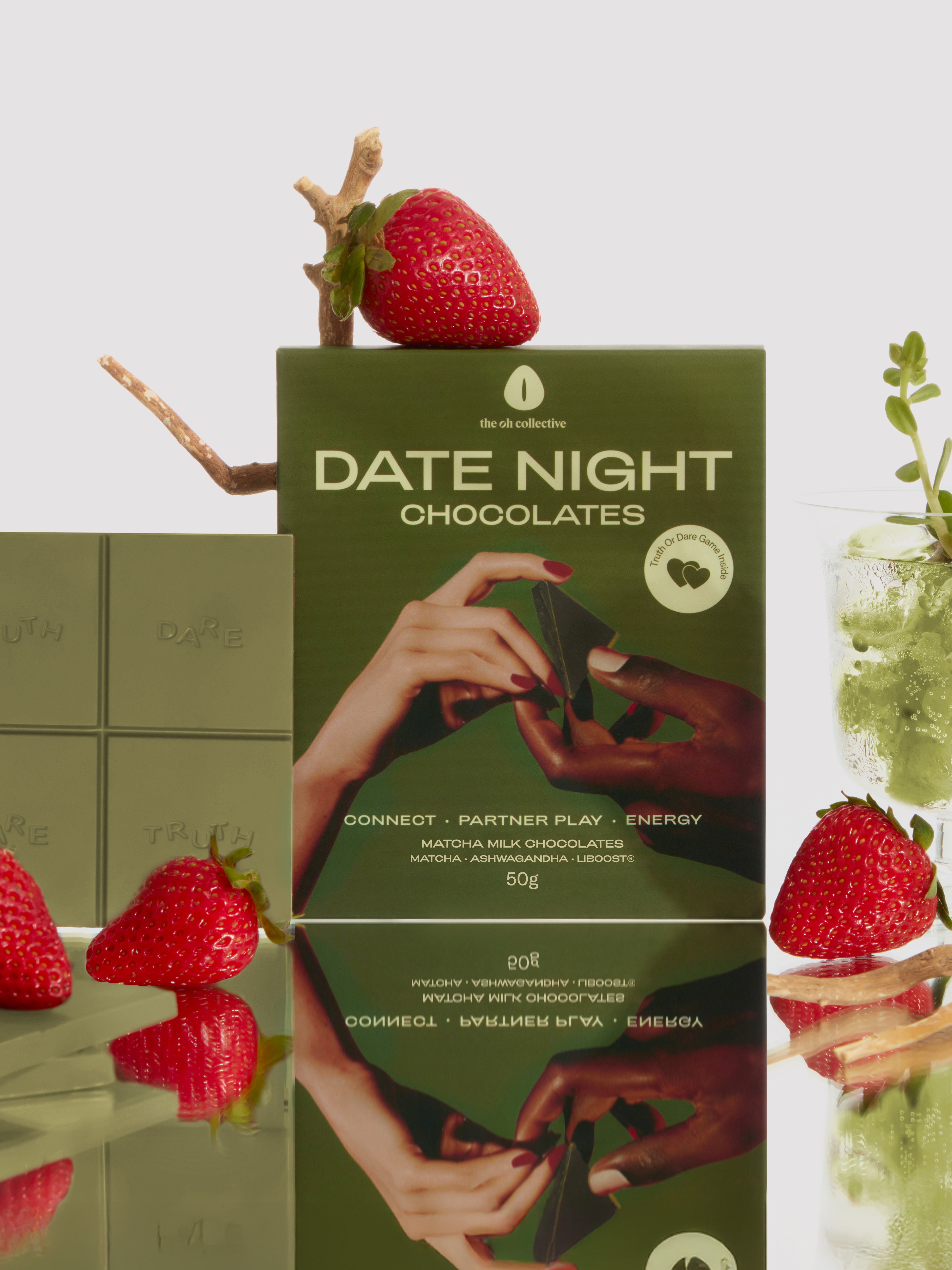 The Oh Collective Date Night Matcha Strawberry Aphrodisiac Chocolate 50g, , hi-res