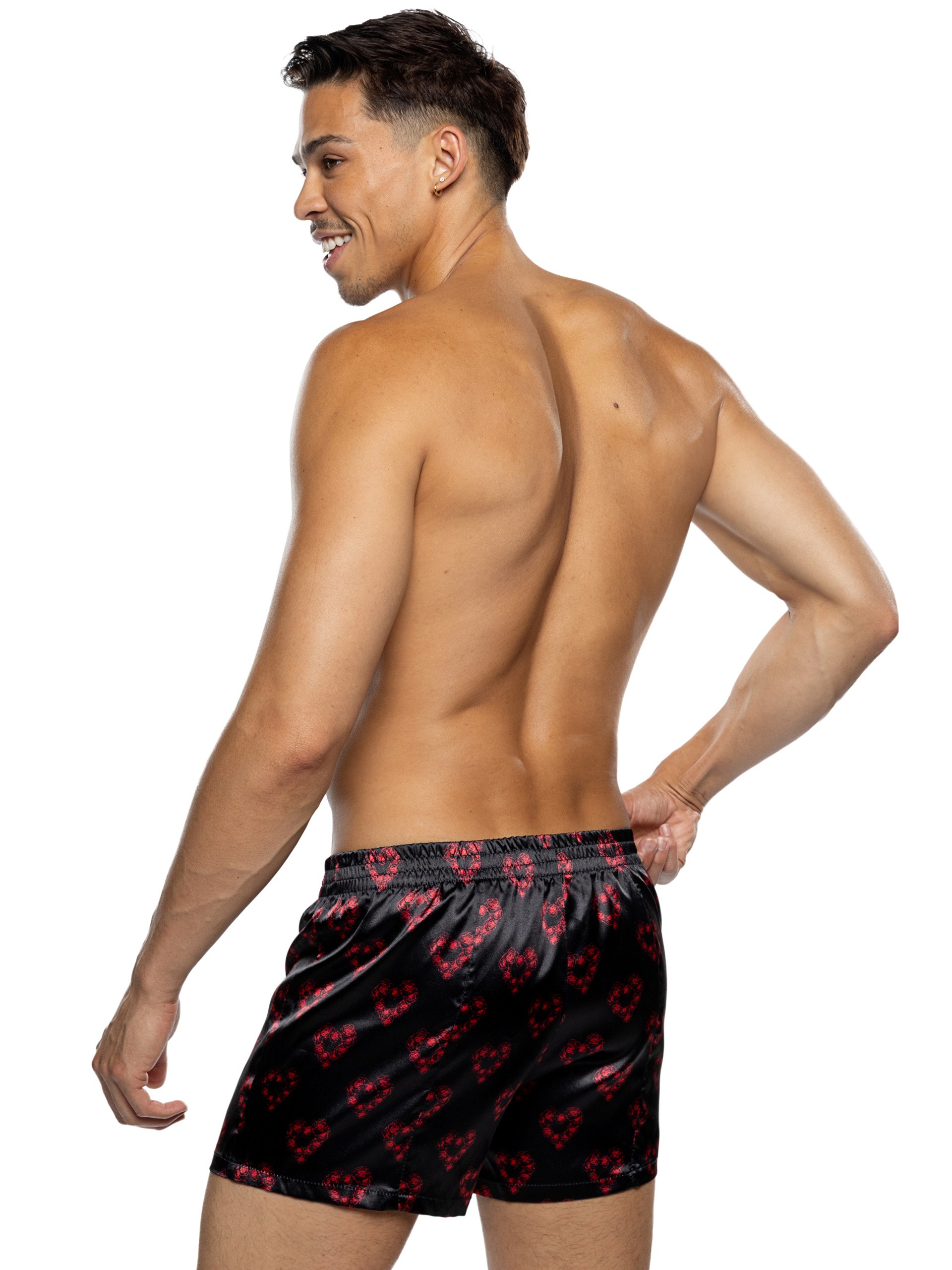 Roma Satin Heart Boxers, Black, hi-res