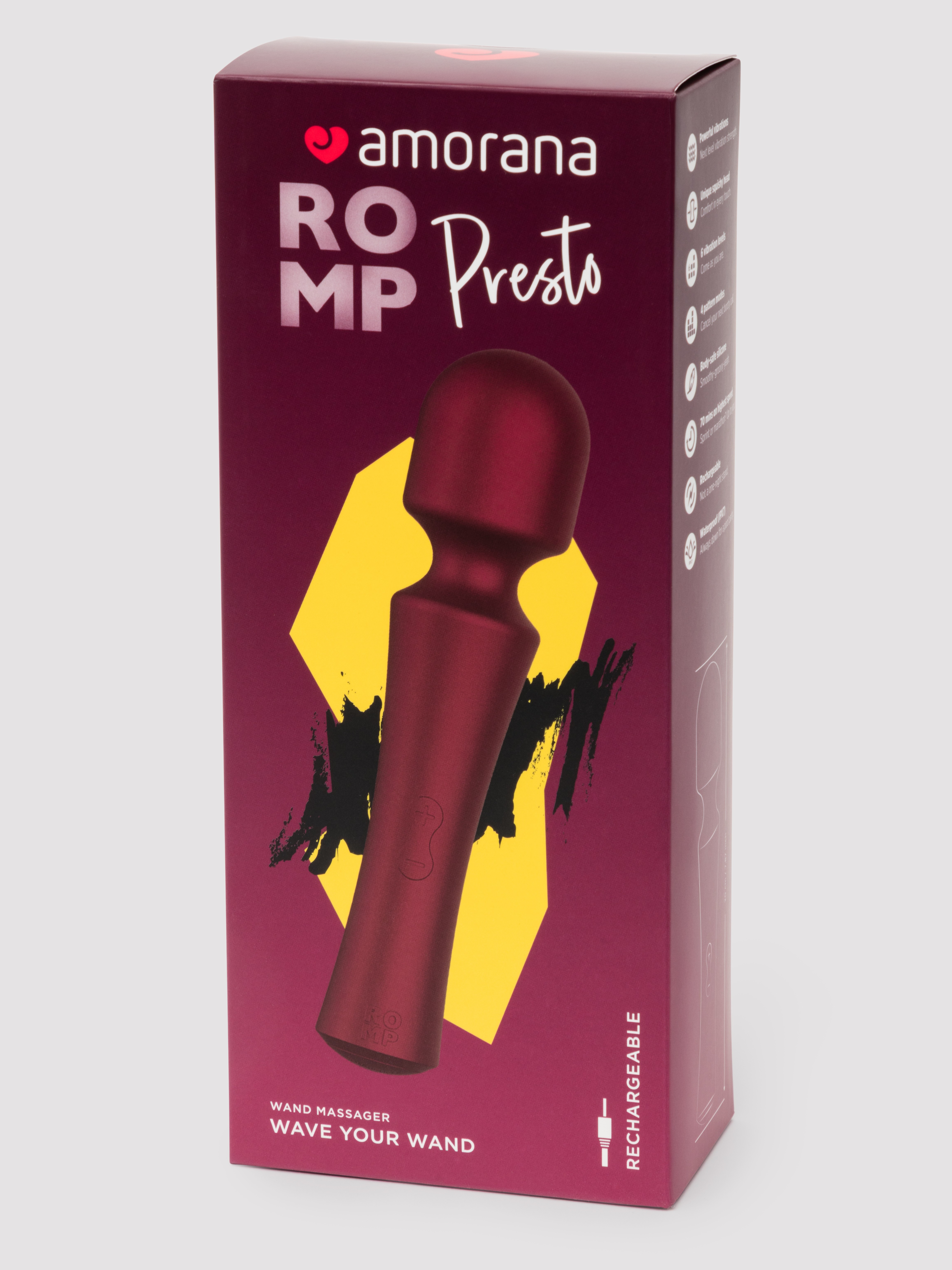 Amorana X ROMP Presto Rechargeable Silicone Wand Massager, Red, hi-res