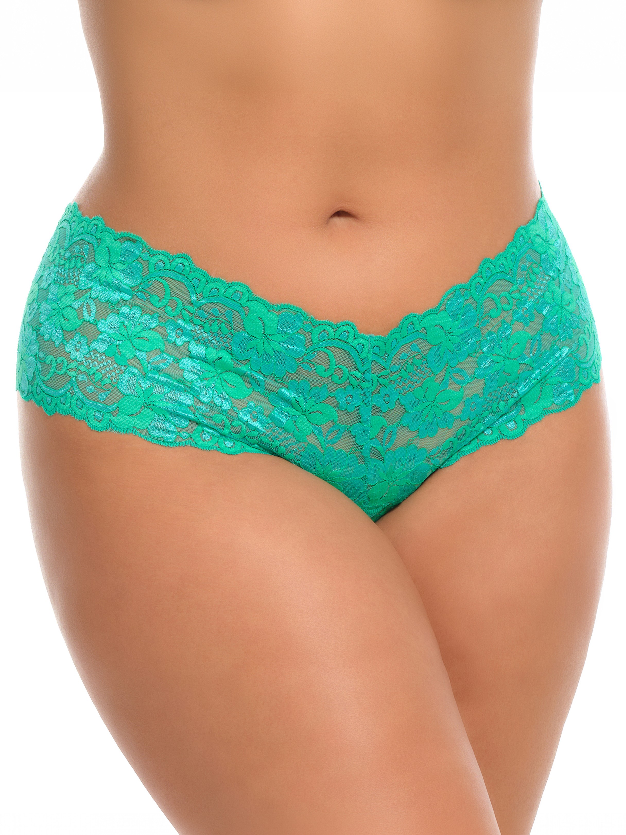 Oh La La Cheri Lace Crotchless Panties, Green, hi-res