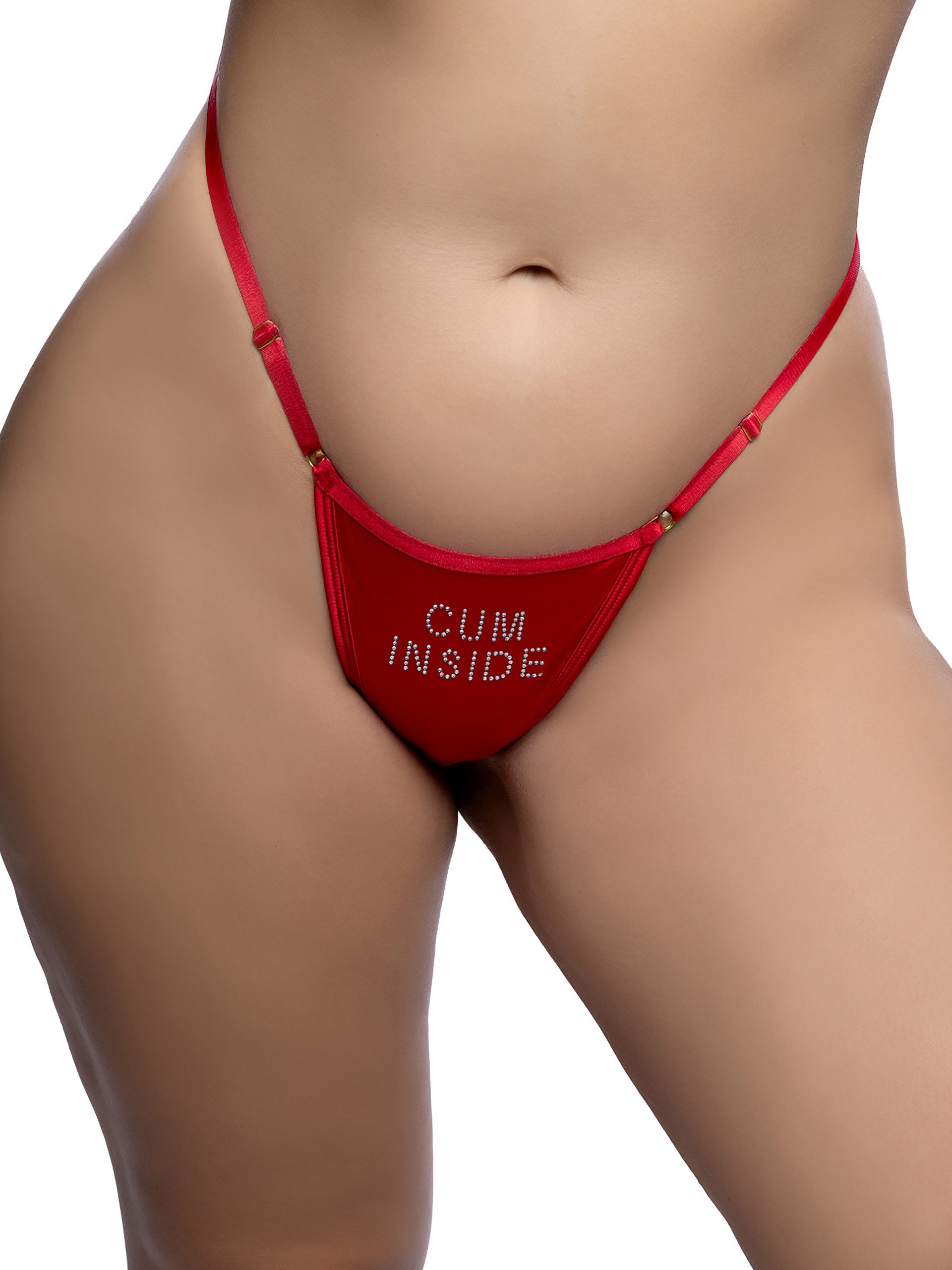 Roma Red Plus Size Cum Inside Rhinestone Thong, Red, hi-res
