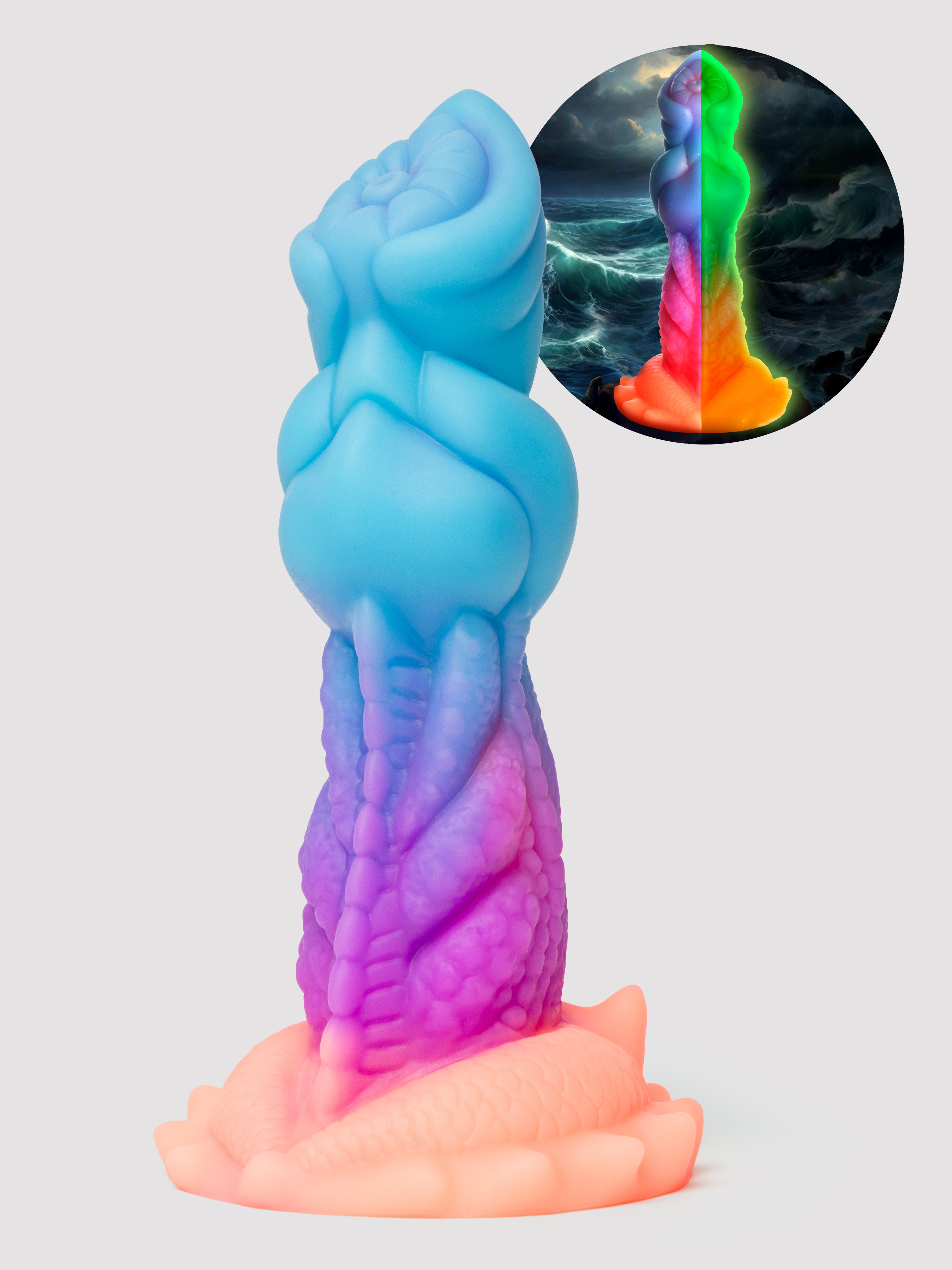 Creature Cocks Aqua-Cock Glow-in-the-Dark Silicone Dildo, Blue, hi-res