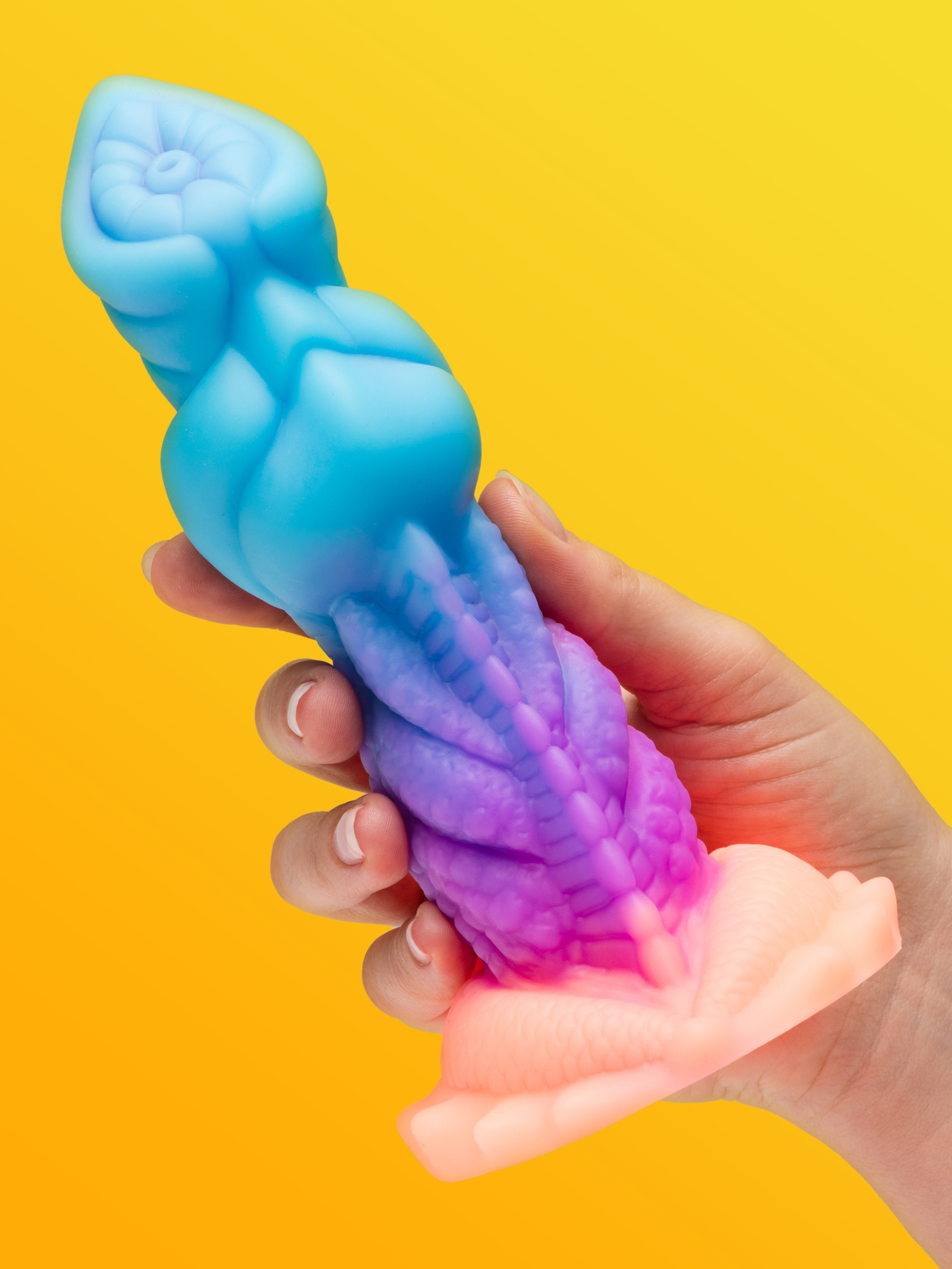 Creature Cocks Aqua-Cock Glow-in-the-Dark Silicone Dildo, Blue, hi-res