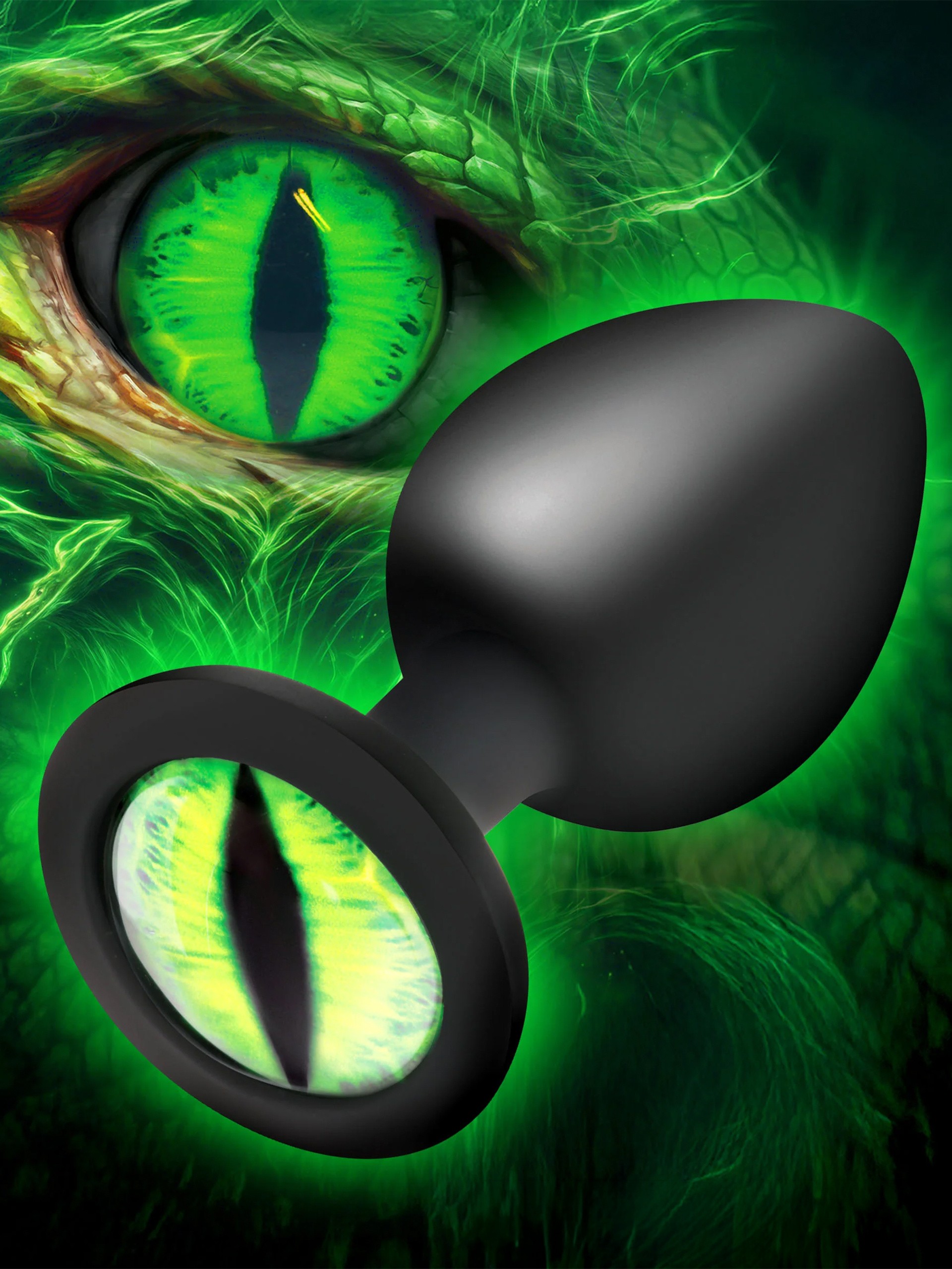 Creature Cocks Green Eye Silicone Medium Butt Plug, Black, hi-res