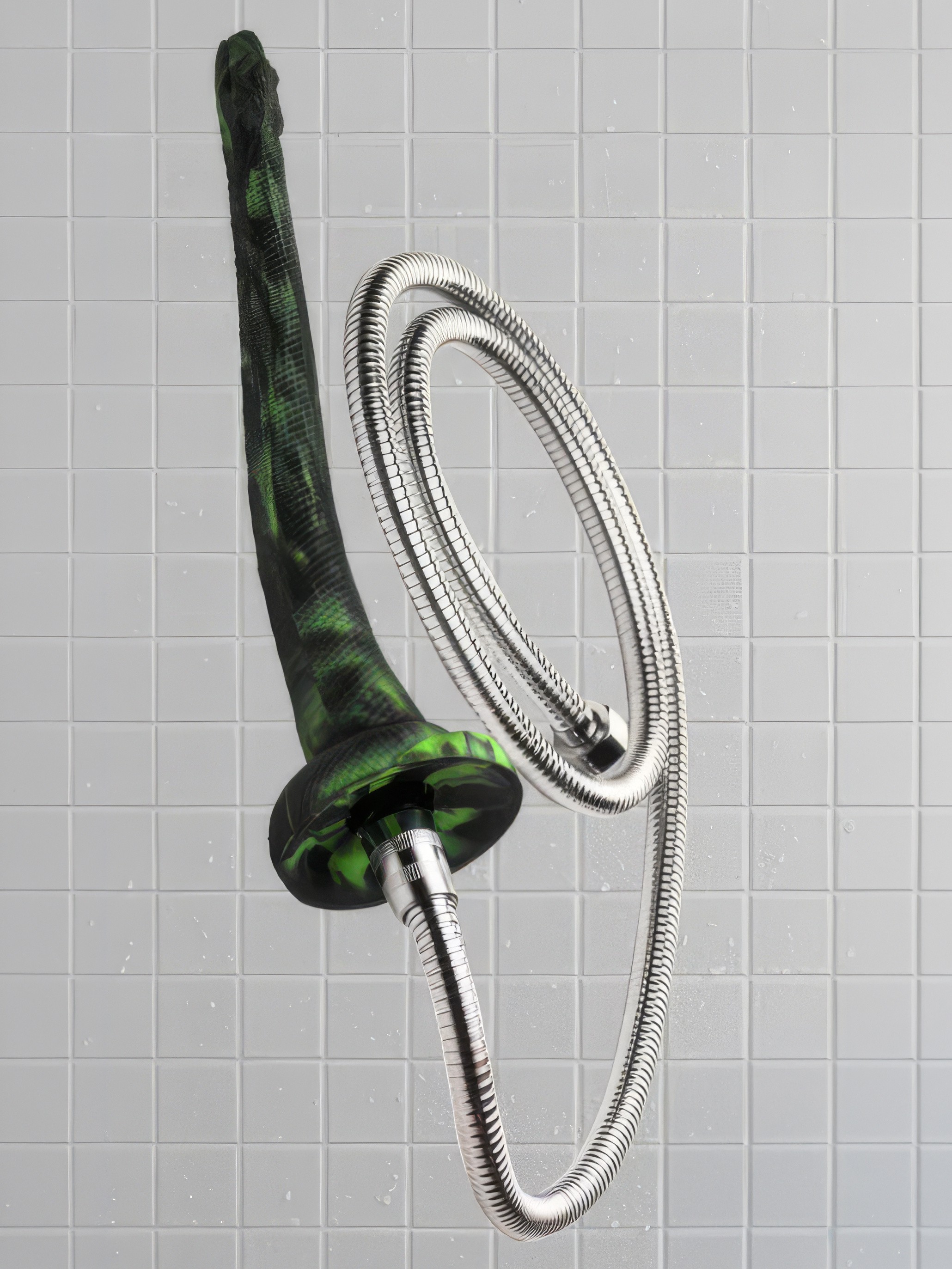 Creature Cocks Spitting Serpent Silicone Enema Snake, Green, hi-res