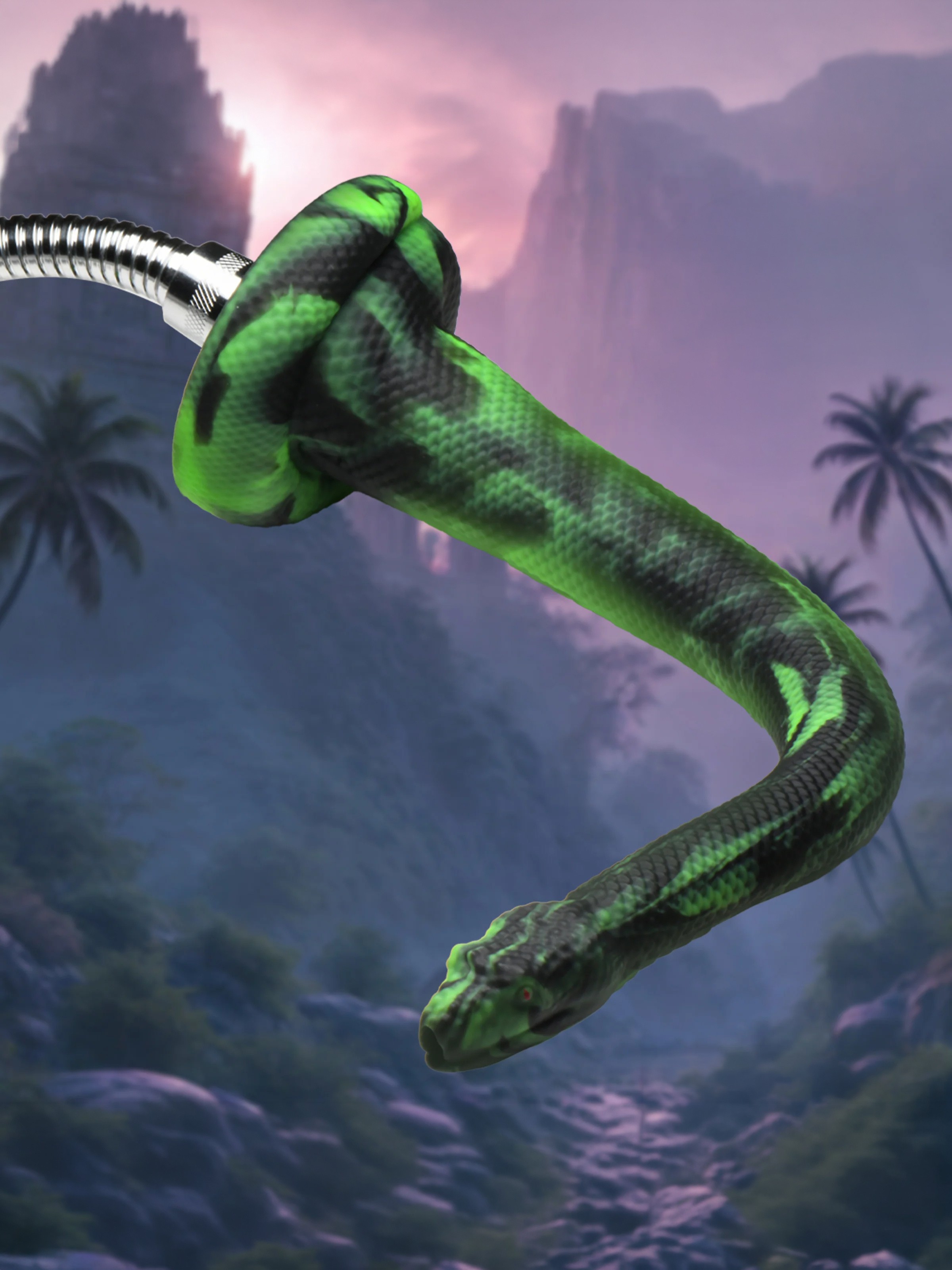 Creature Cocks Spitting Serpent Silicone Enema Snake, Green, hi-res